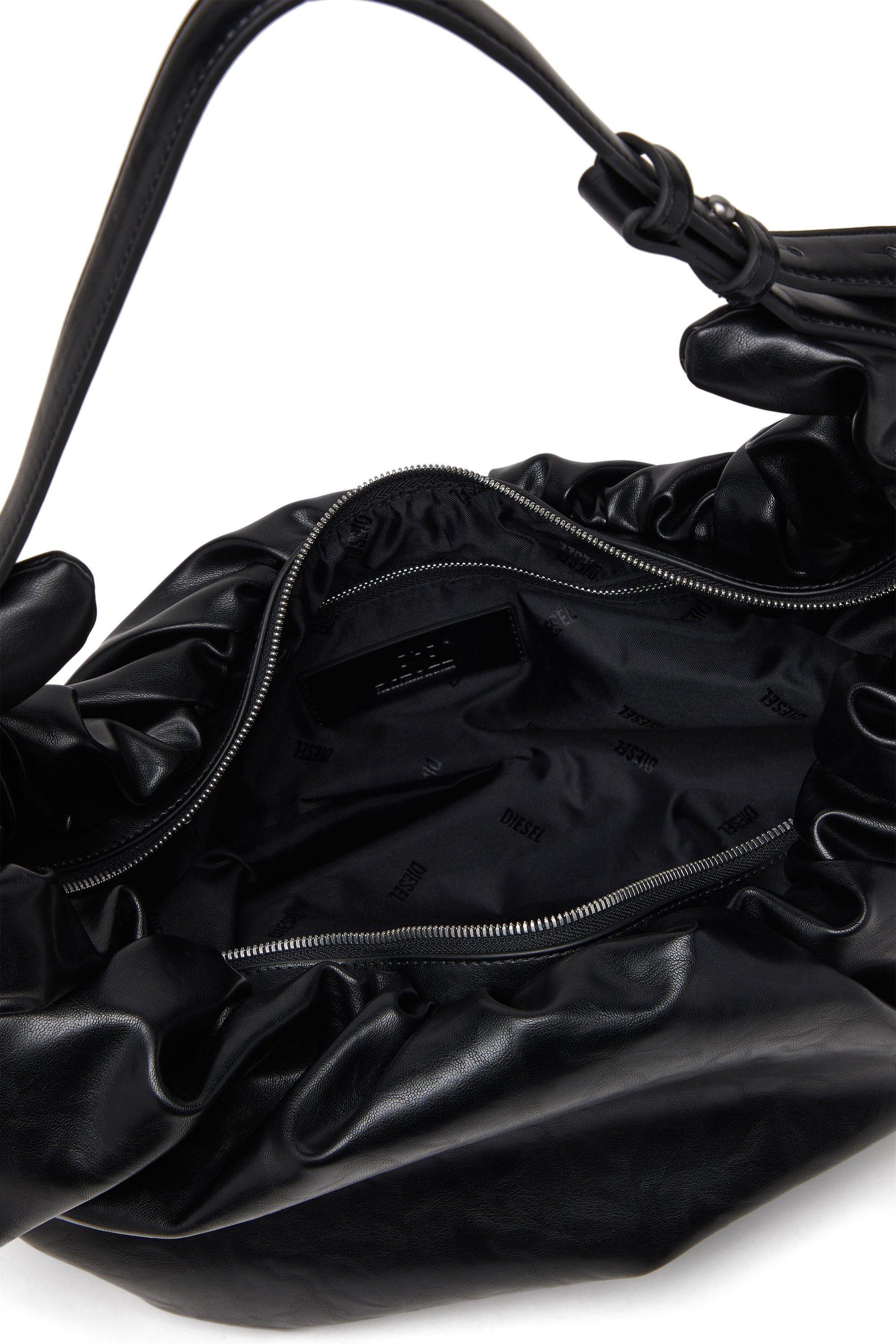 Diesel - GRAB-D HOBO L, Woman's Grab-D L-Large scrunched hobo bag in shiny PU in Black - 5