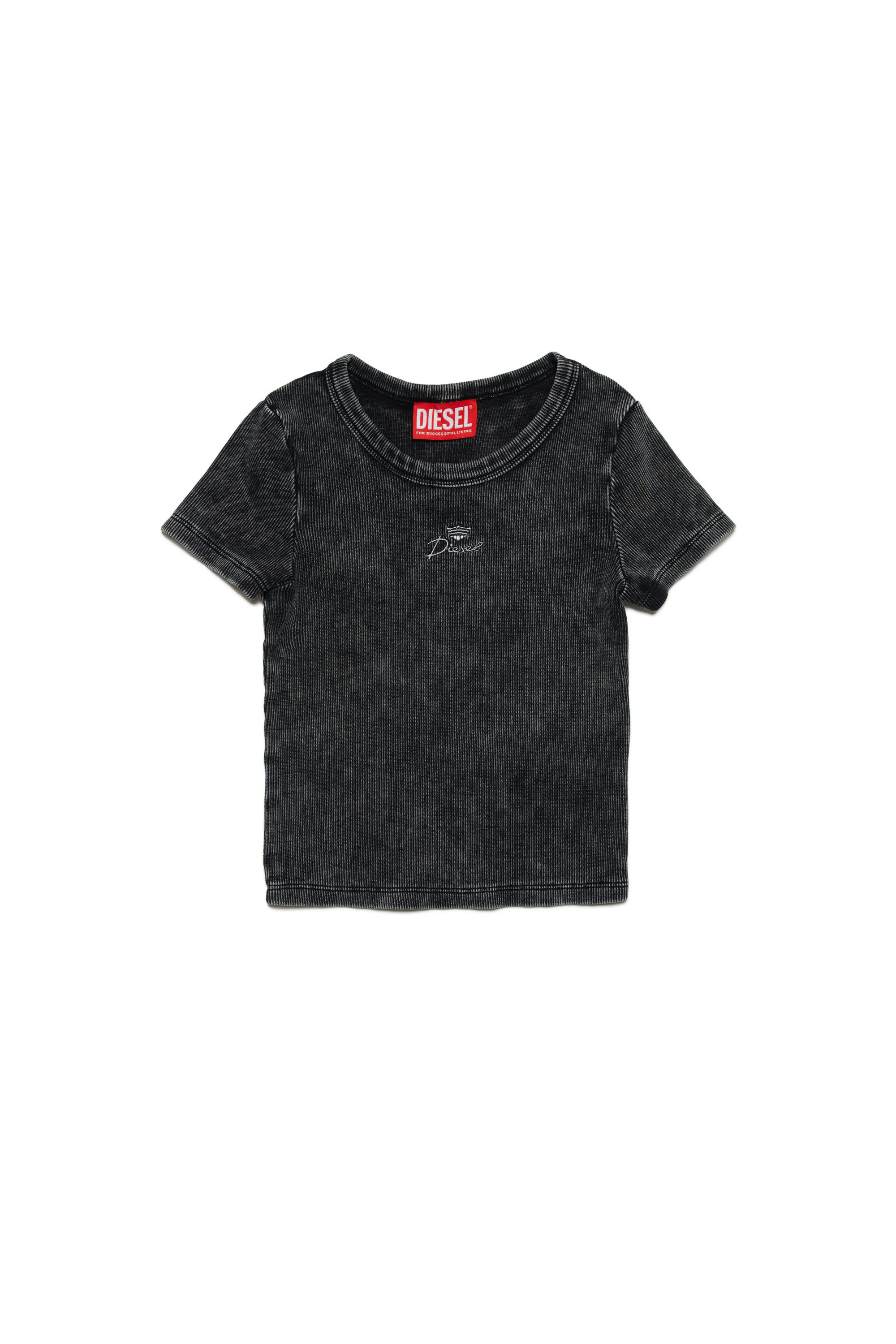 Diesel - TERHI, Woman Marble-effect T-shirt with crest logo in Black - Image 1