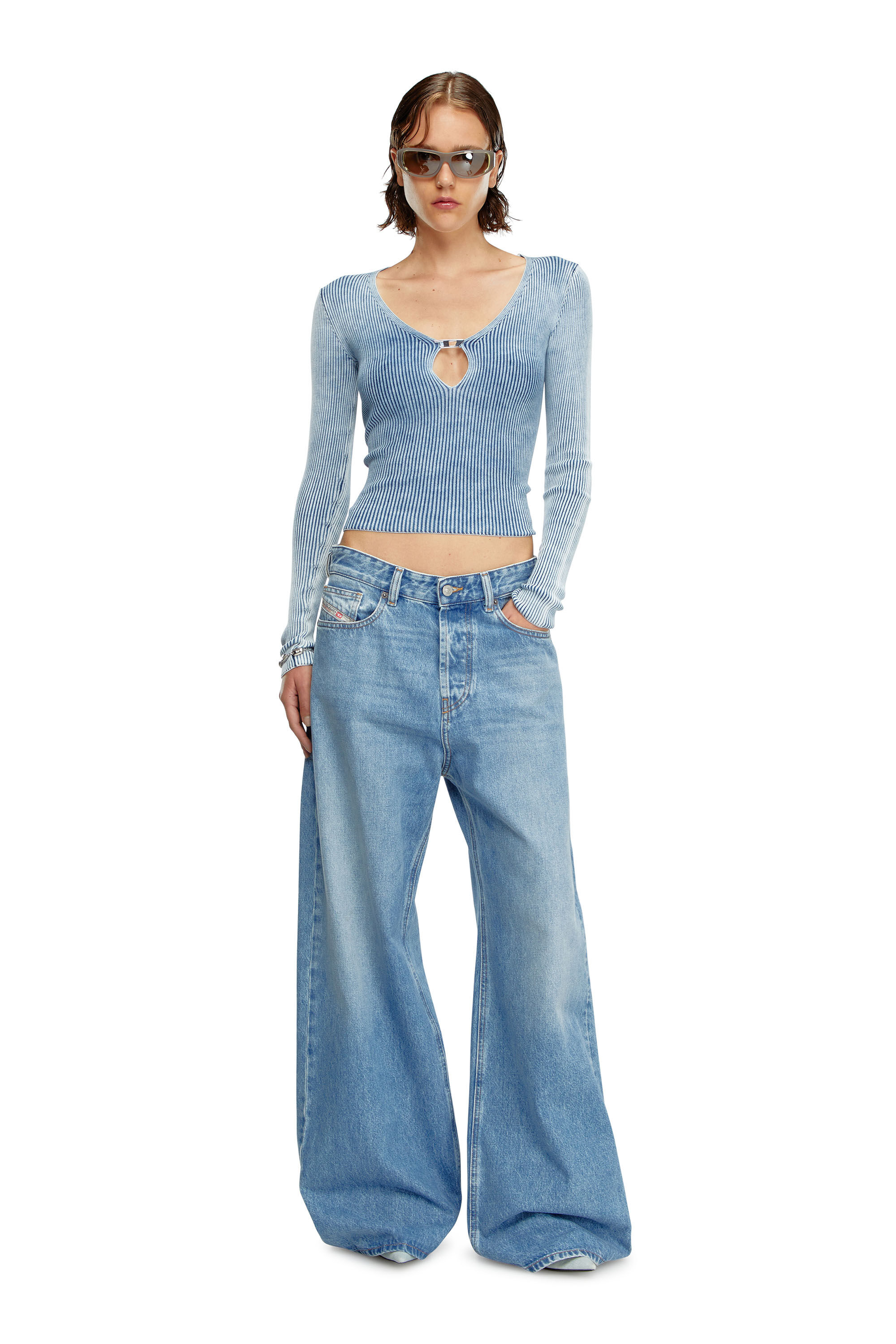 Diesel - M-TERI, Woman Cut-out top in indigo cotton knit in Blue - Image 1