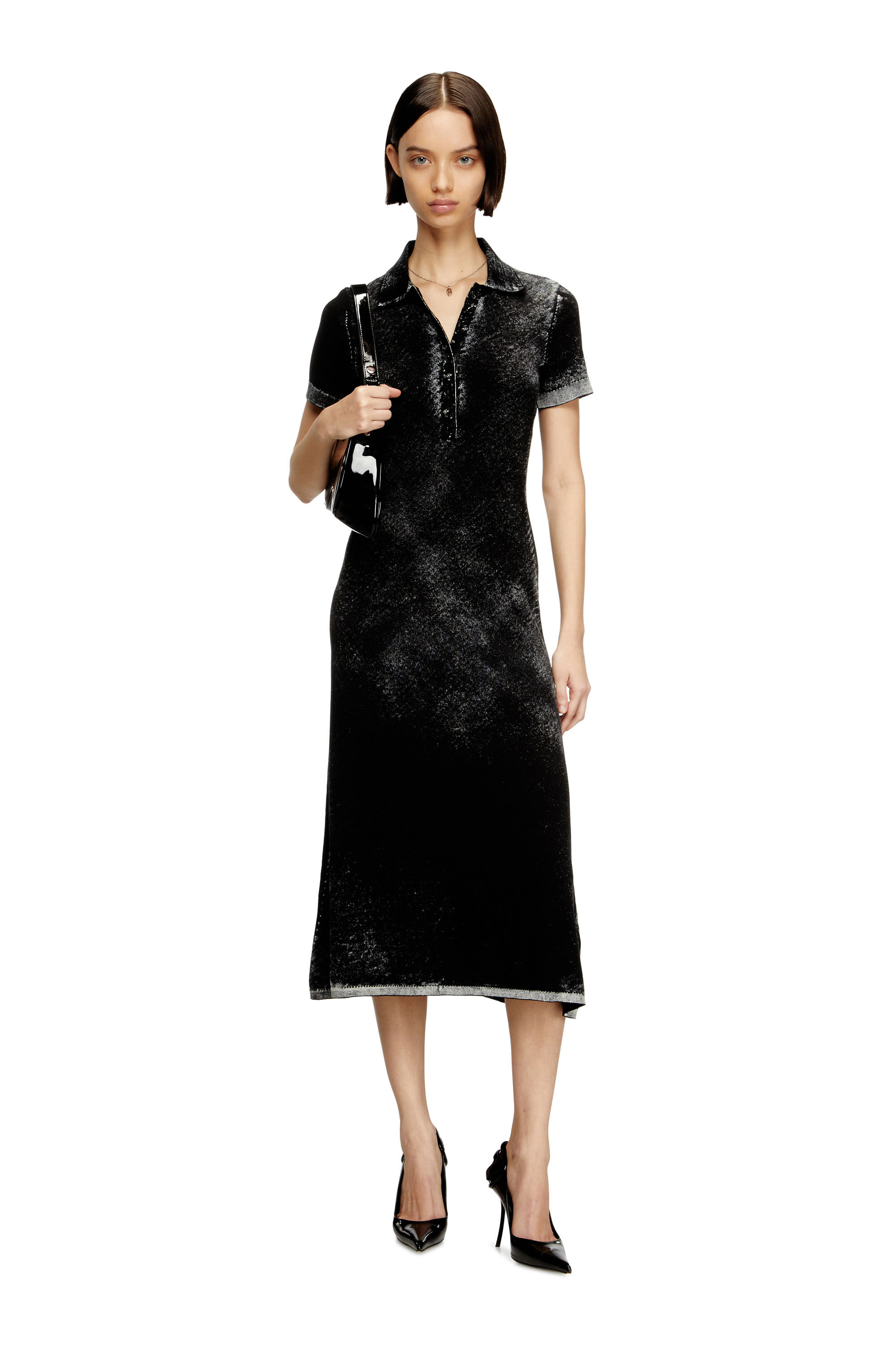 Diesel - M-LOURENS, Woman's Midi polo dress in reverse-printed knit in Black - 3