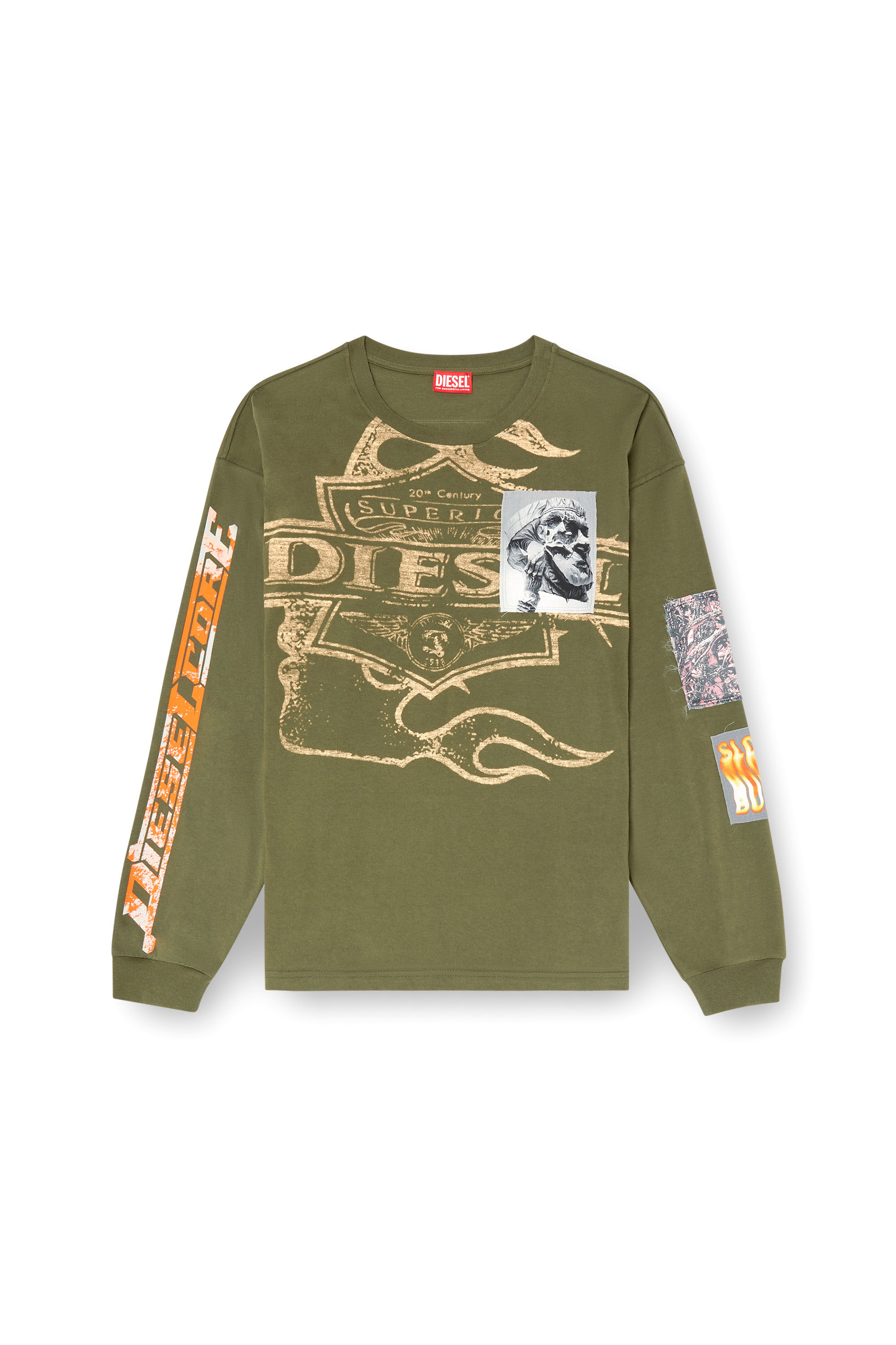 Diesel - T-BOXT-LS-SLITS-R5, Man's Long-sleeve T-shirt with graphic patches in Military Green - 2