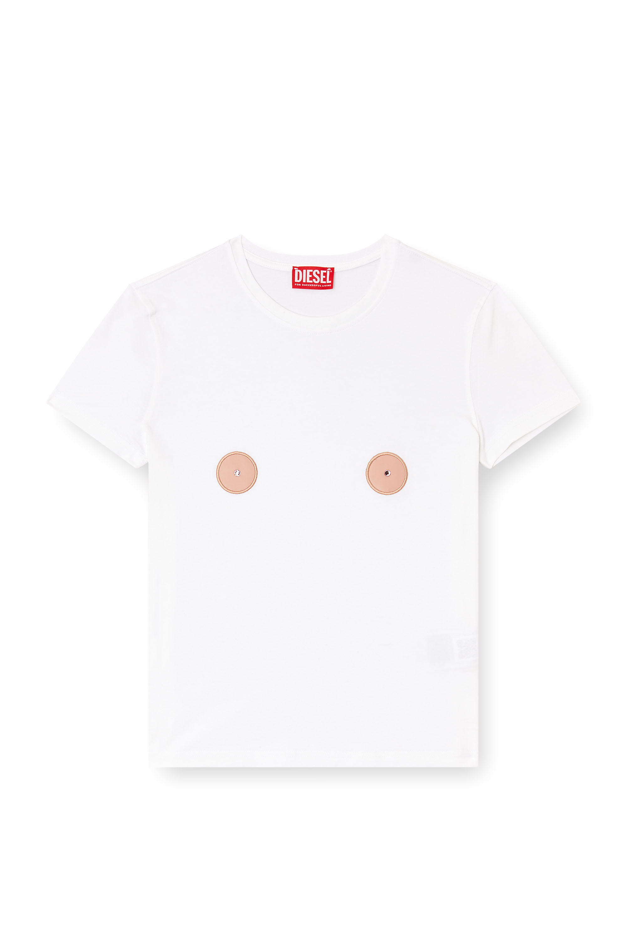 Diesel - T-SLAX-Q1, Woman's T-shirt with nipple-effect patches in White - 2
