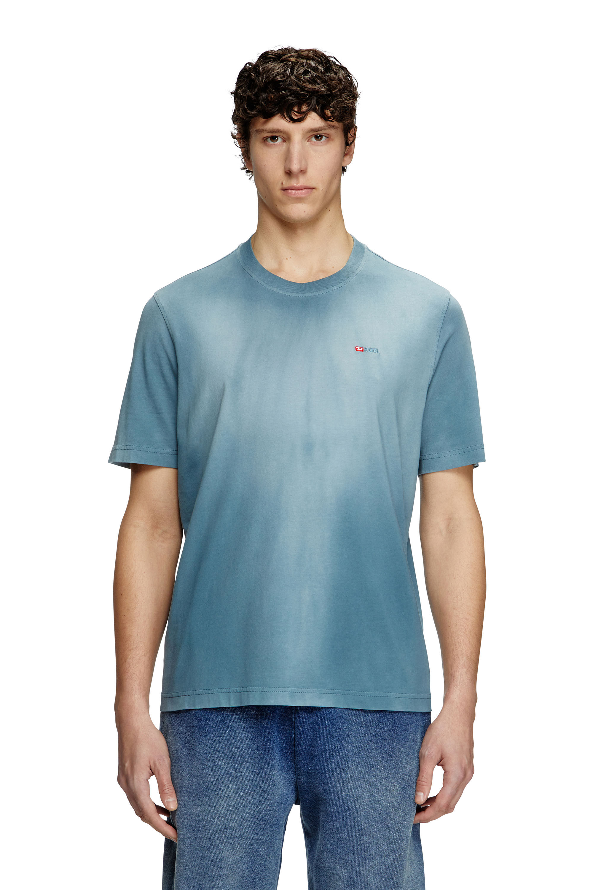 Diesel - T-ADJUST-R15, Man's Faded T-shirt with micro logo embroidery in Light Blue - 3
