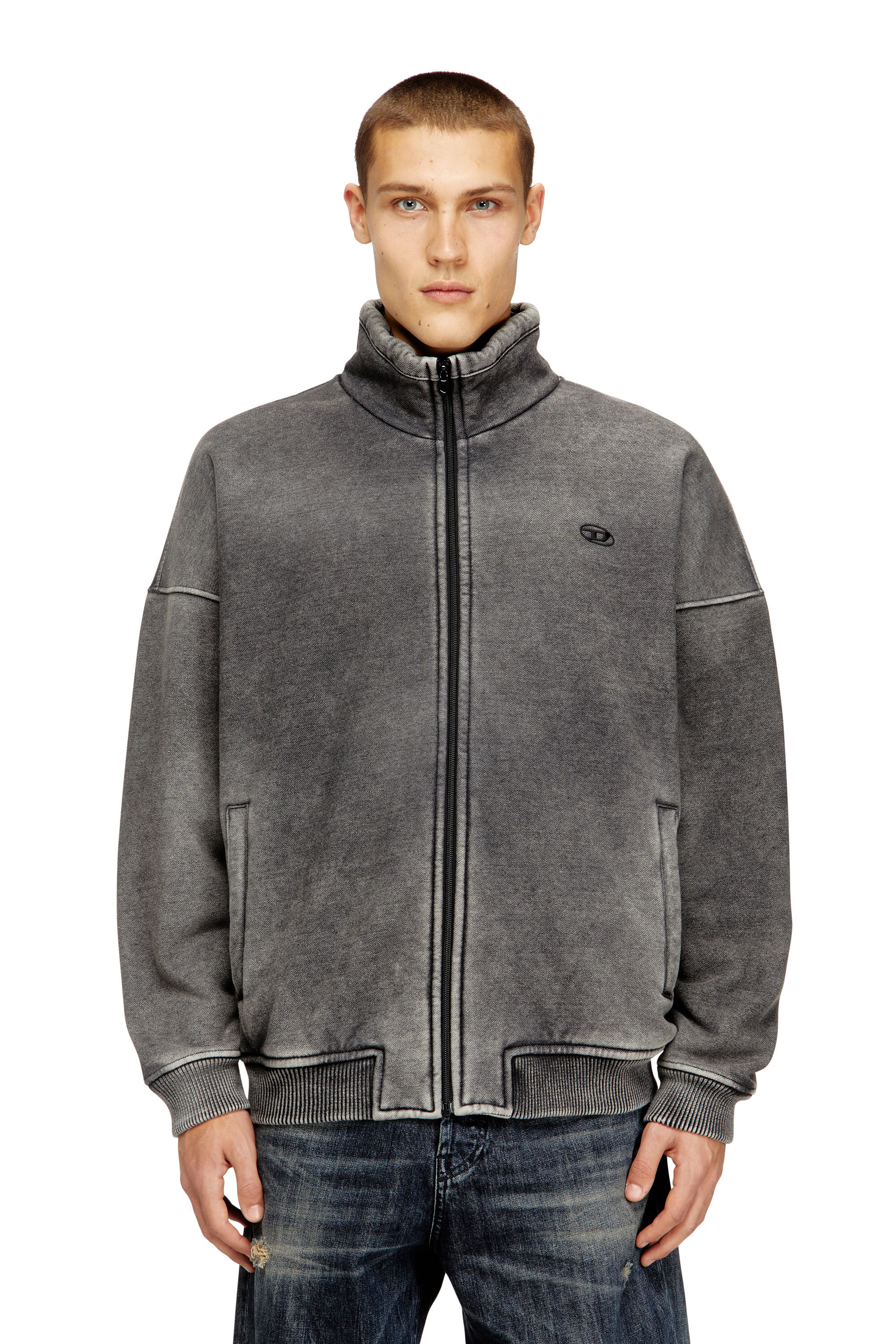 Diesel - S-BATEL-V1, Man's Teddy-lined zip jacket with denim effect in Grey - 3