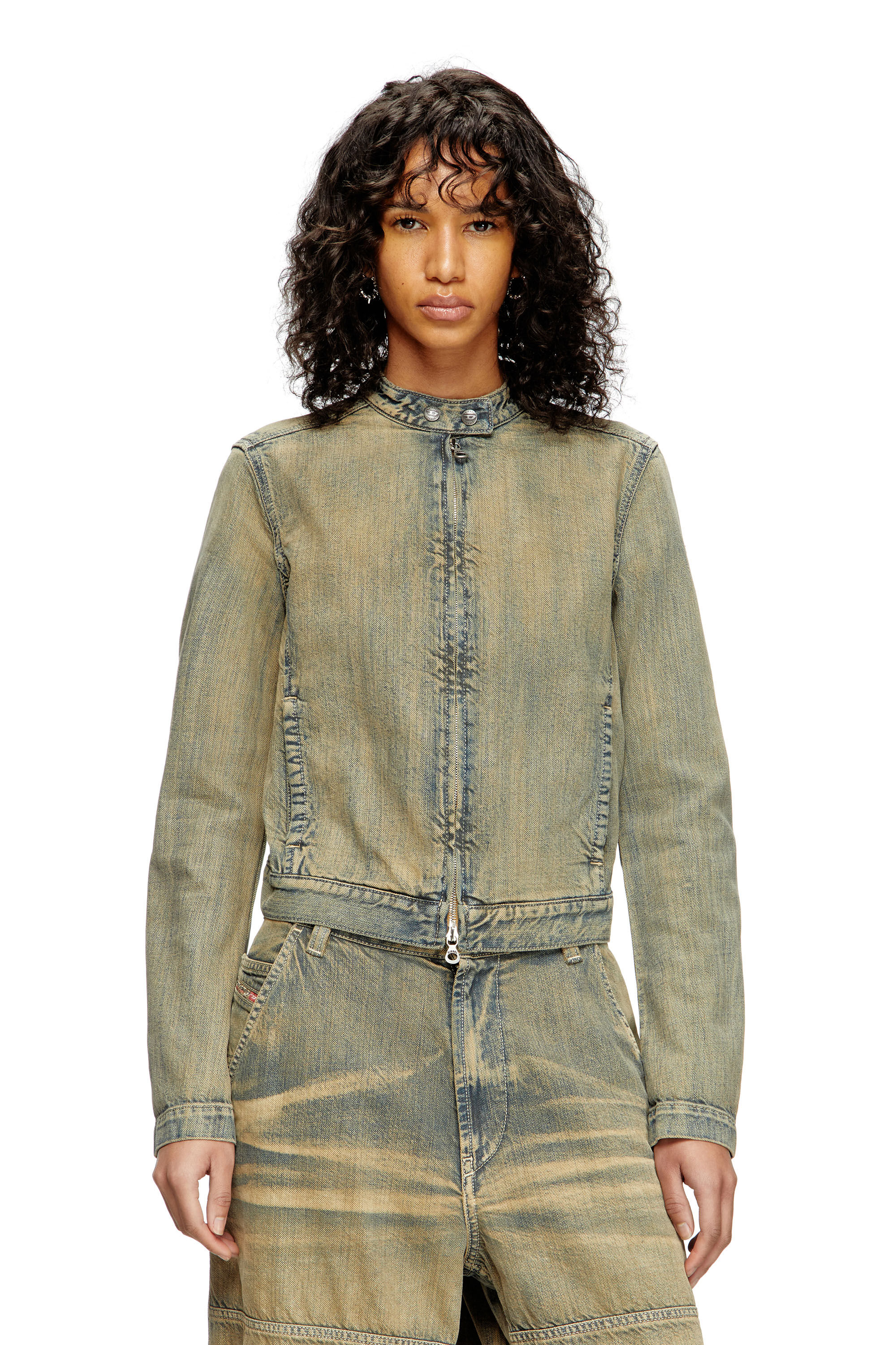 Diesel - DE-MORNIN, Woman's Moto jacket in gold-brush denim in Medium blue - 3
