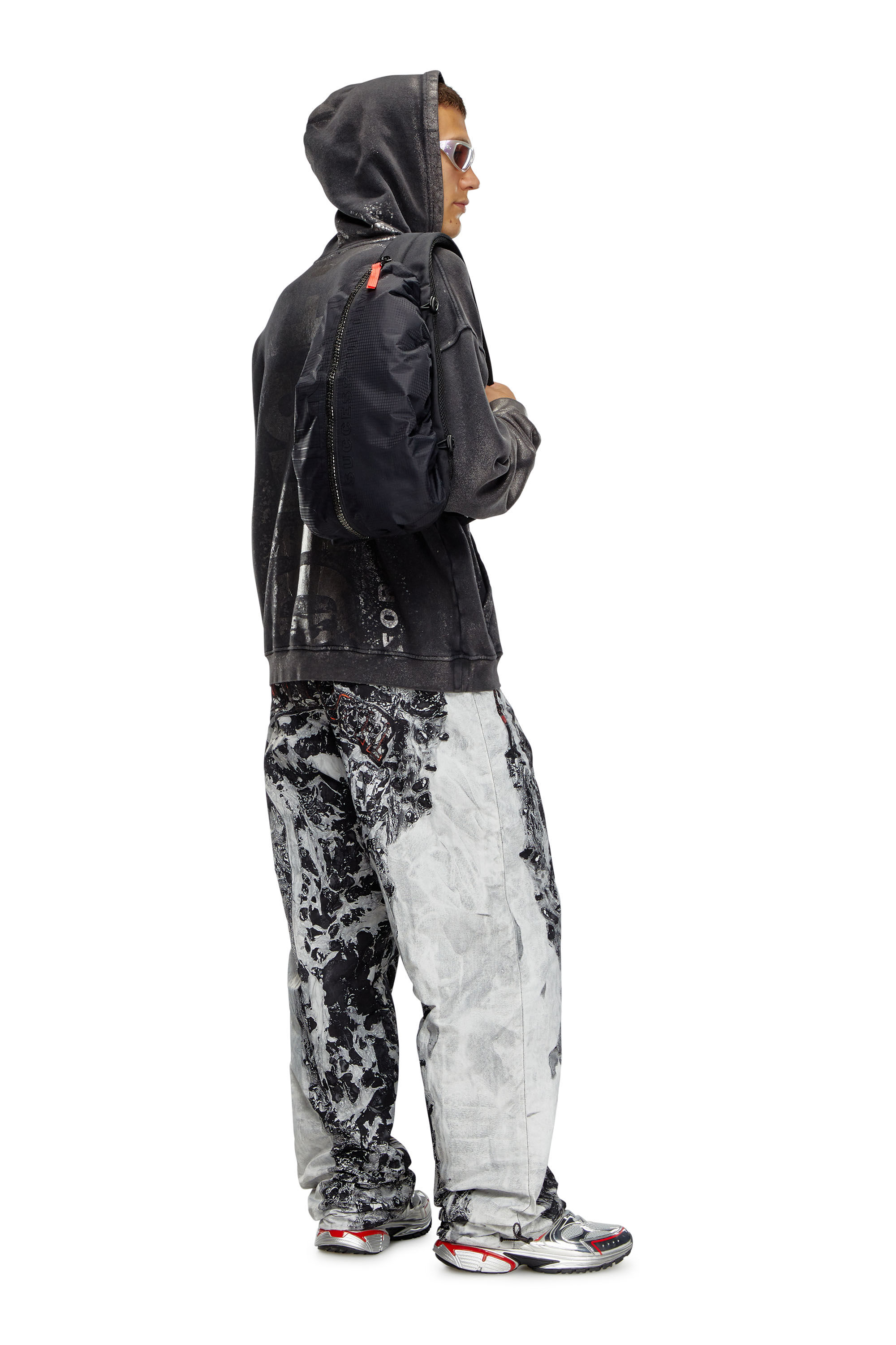 Men's Zip-D-Sling backpack in check-jacquard shell | Black | Diesel TH