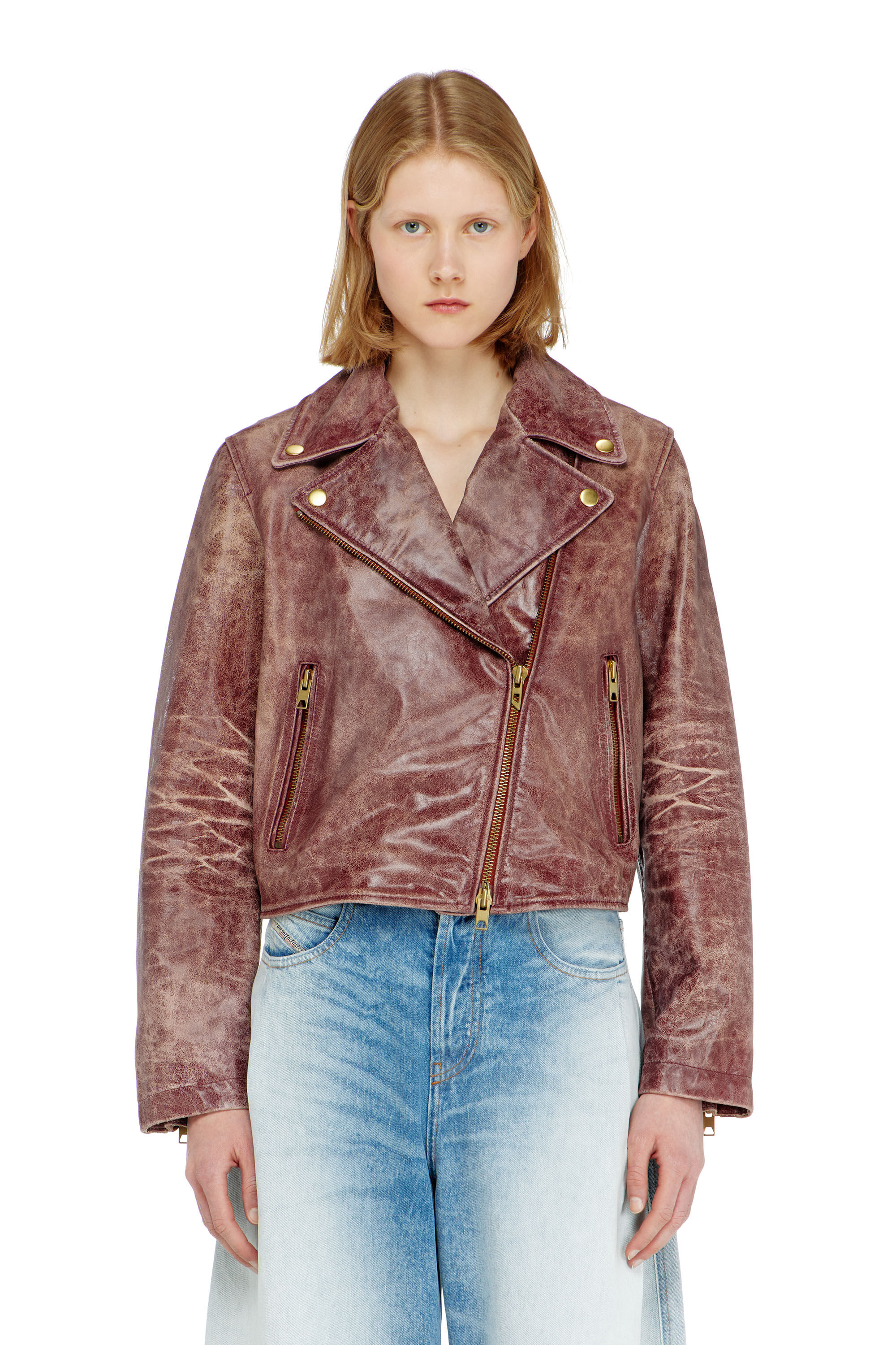 Diesel - L-UNATIC-T1, Woman's Biker jacket in treated leather in null - 5