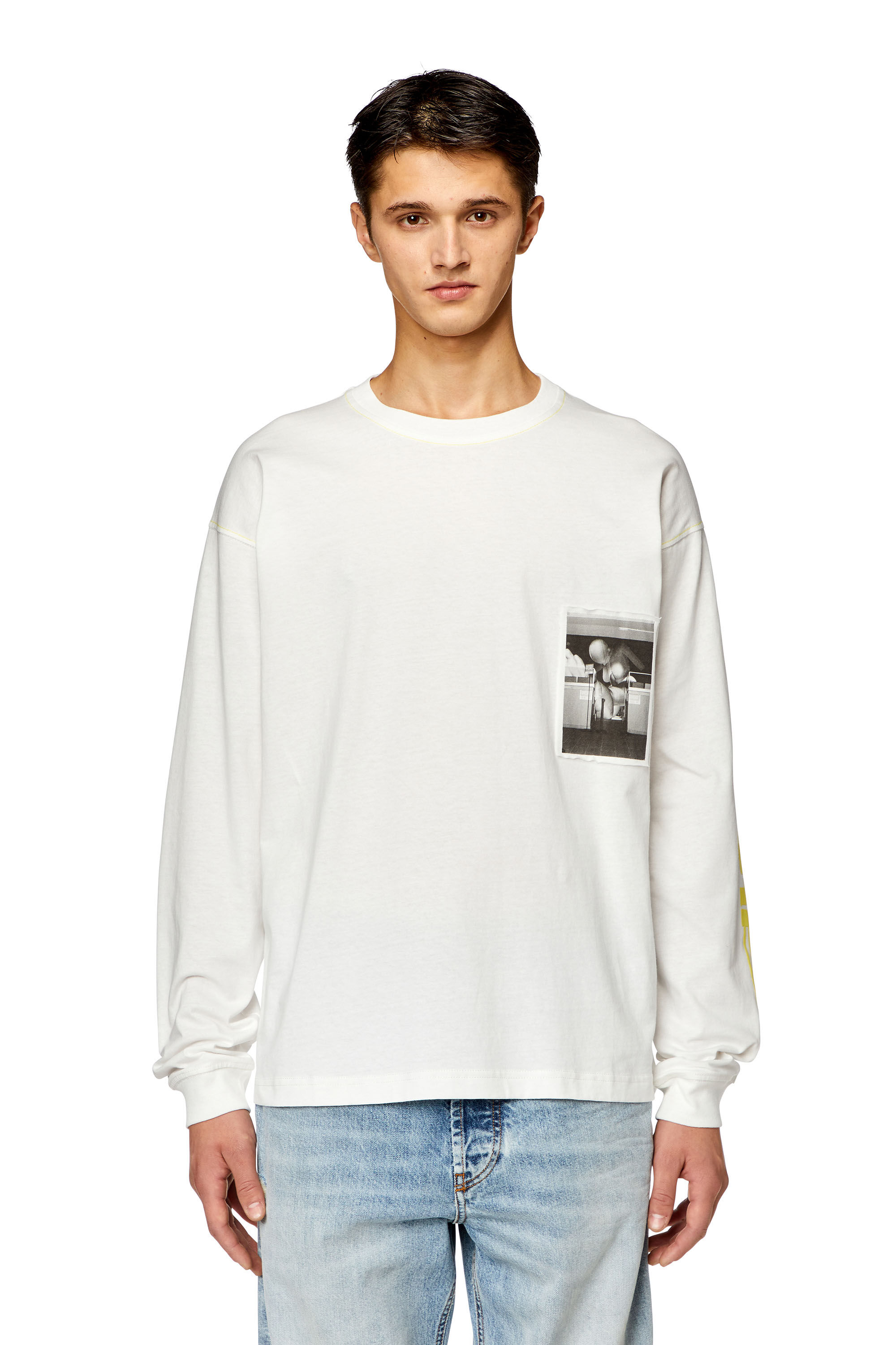 Diesel - T-BOXT-LS-N, Man Long-sleeve T-shirt with raw-cut patches in White - Image 1