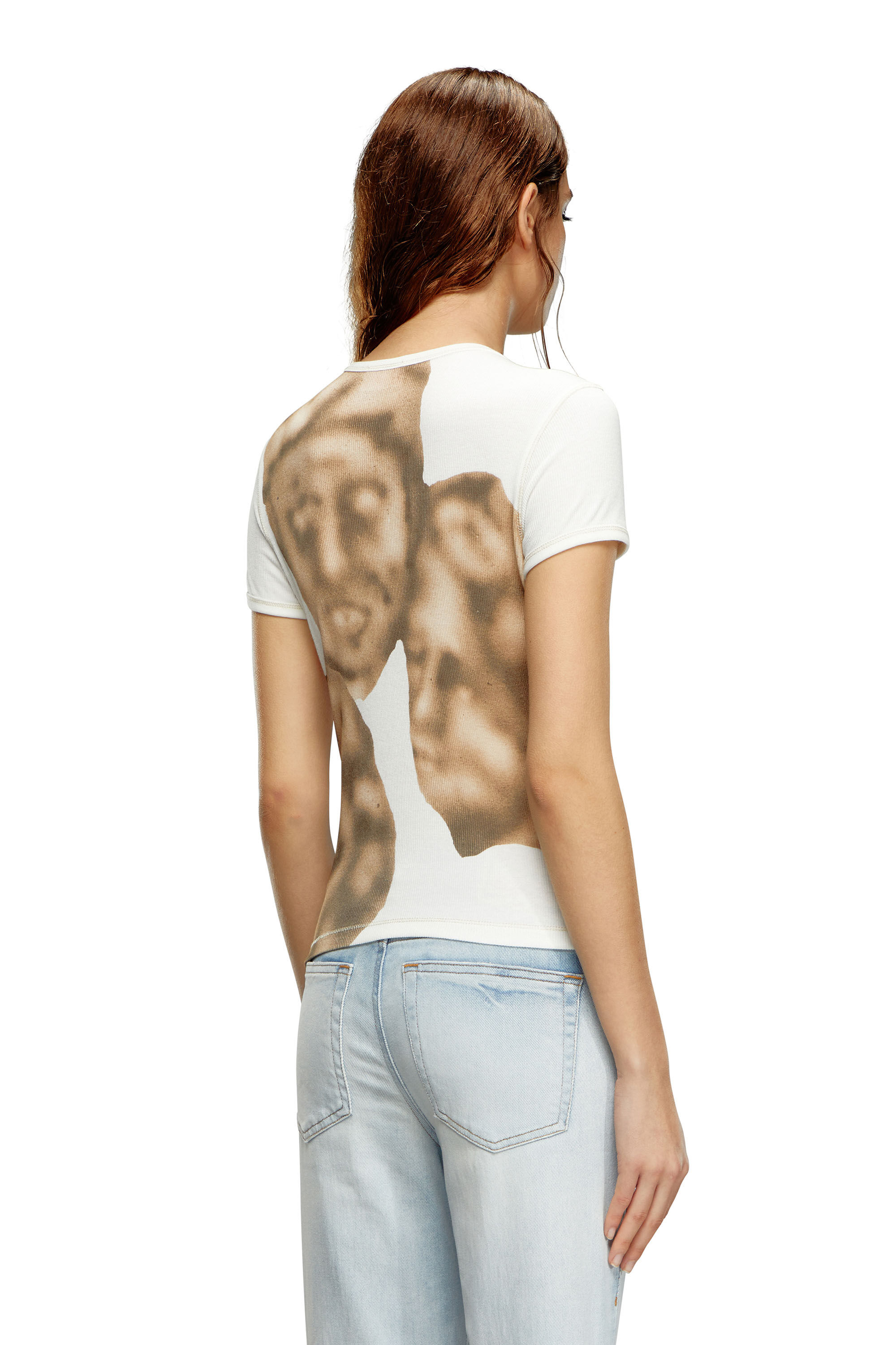 Diesel - T-ELE-LONG, Woman Ribbed T-shirt with airbrush print in White - Image 2