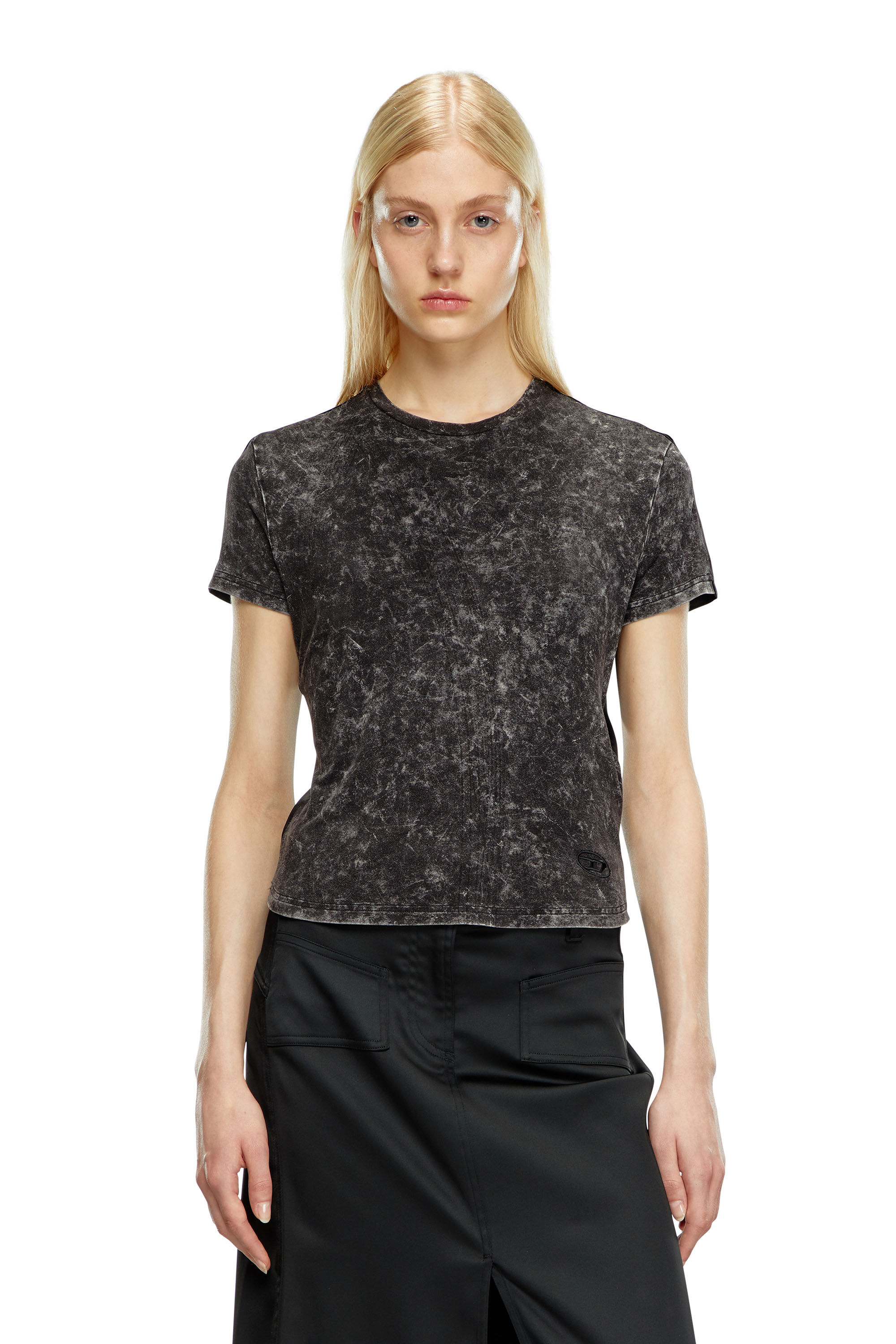 Diesel - T-MEZZO, Woman Hybrid T-shirt in jersey and satin in Black - Image 3