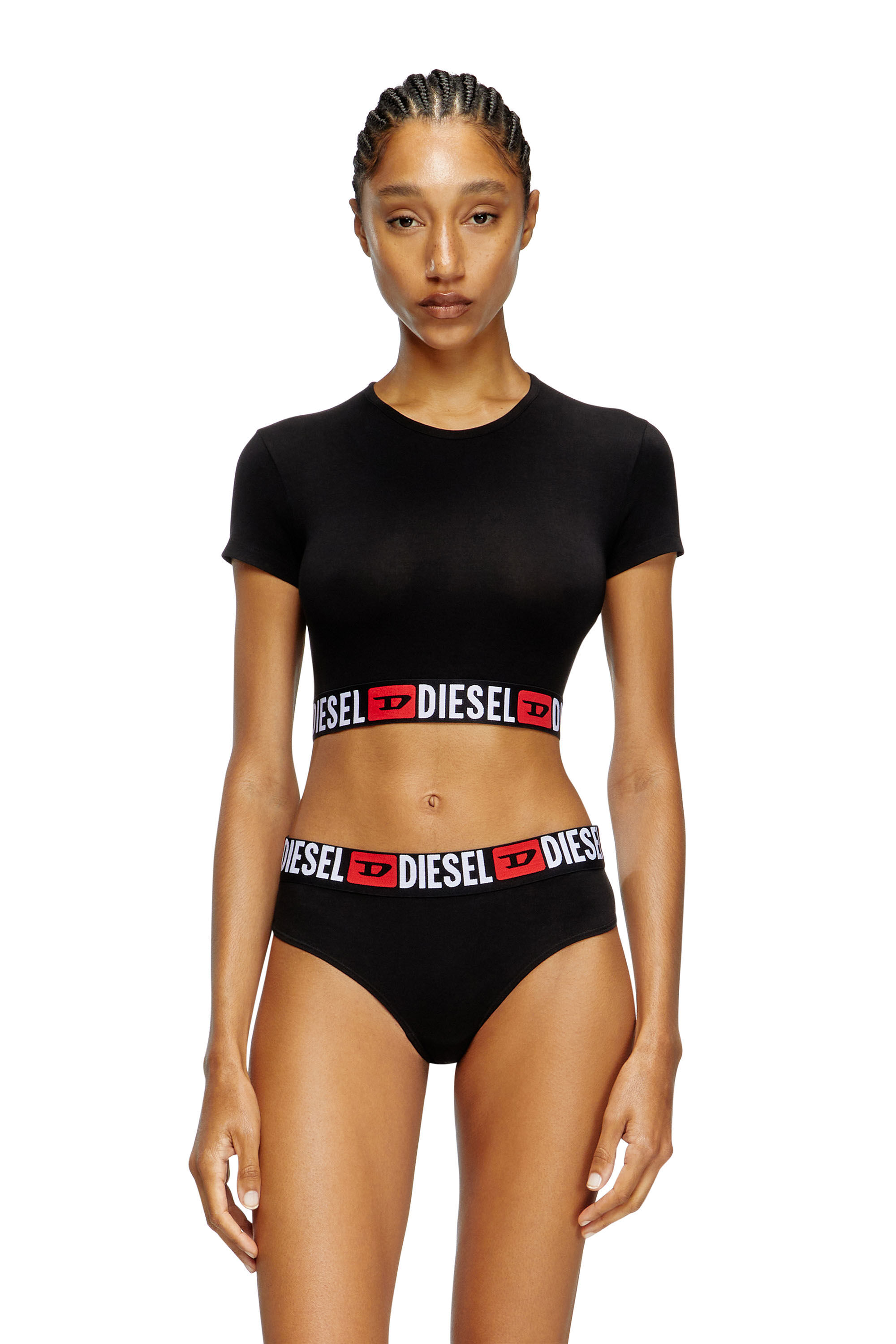 Diesel - IRMA-D-CORE, Woman's Cropped top with logo band in Black - 3