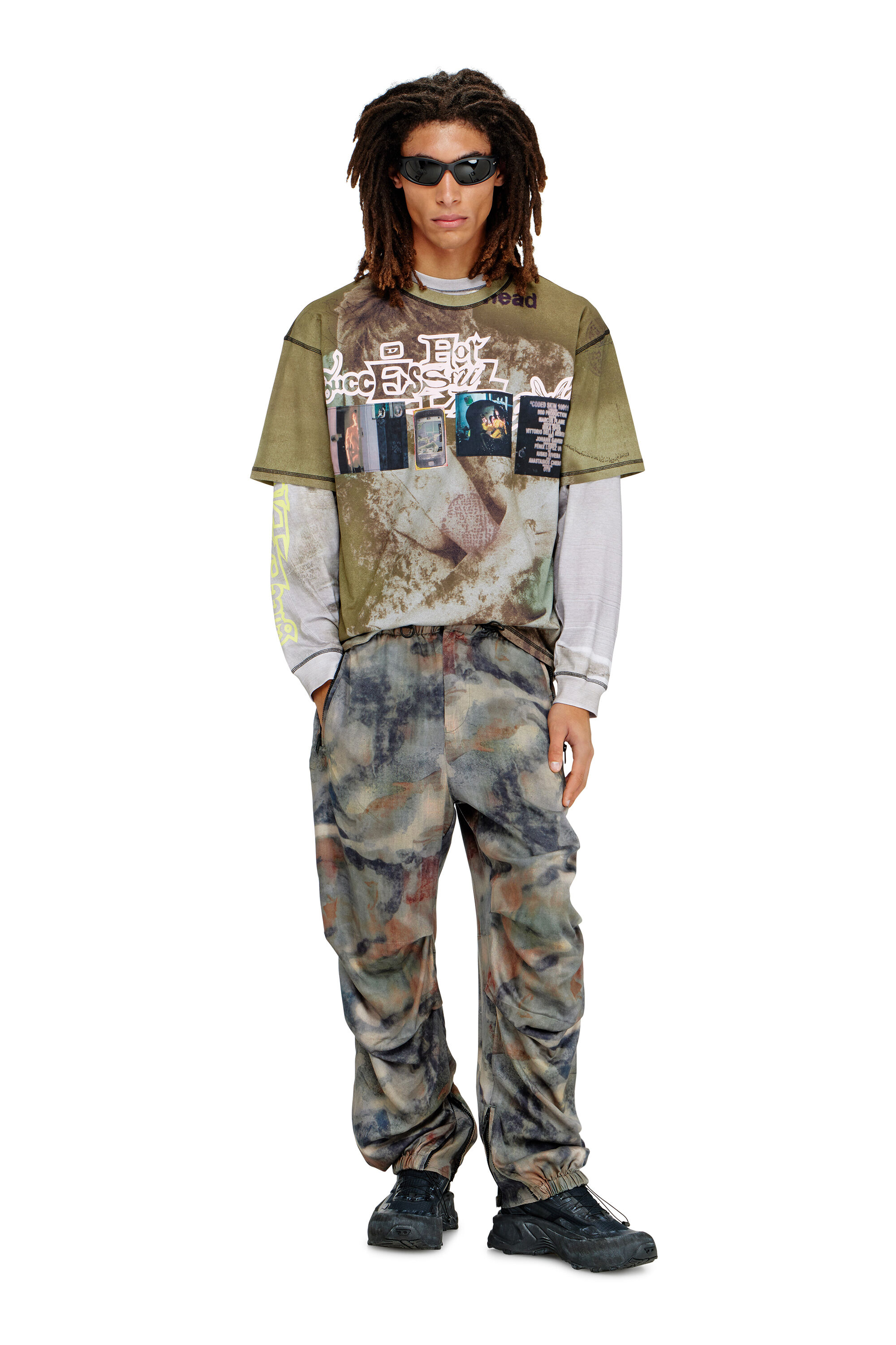 Diesel - P-STITCH-TKBZ, Man's Cargo pants in printed fabric in Military Green - 1
