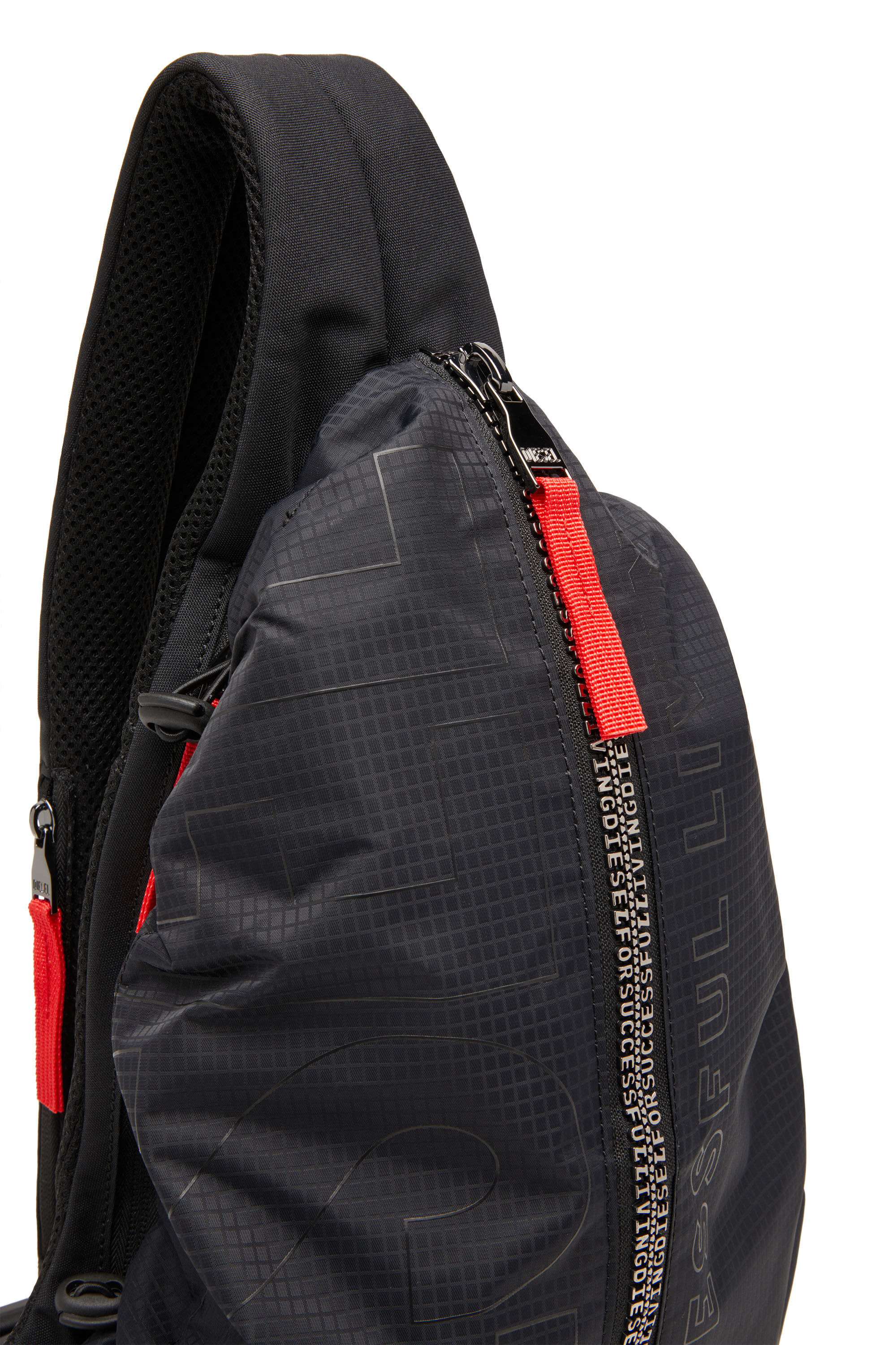 Men's Zip-D-Sling backpack in check-jacquard shell | Black | Diesel TH