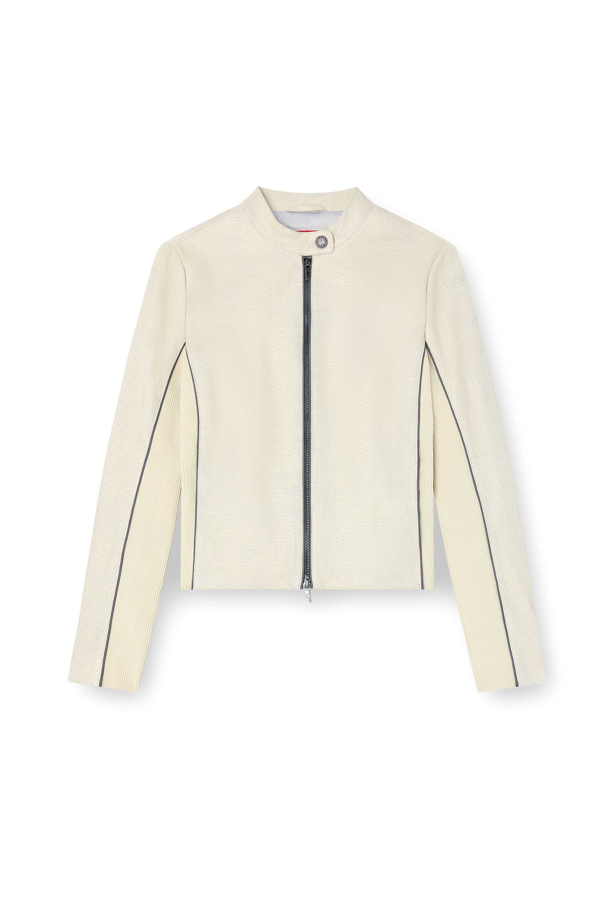 Diesel - L-IBRA, Woman's Biker jacket in perforated stretch leather in White - 2