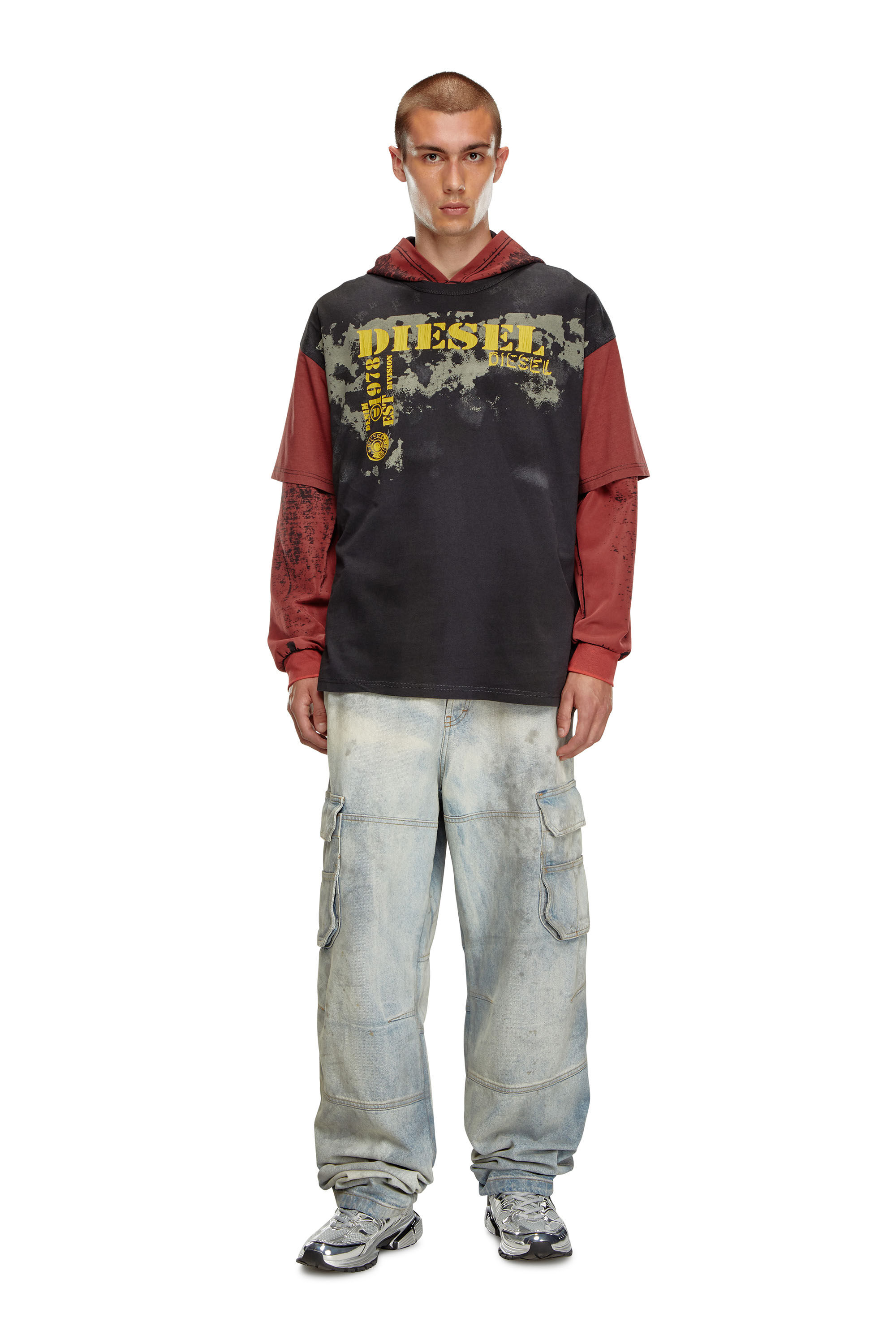 Diesel - T-BOXT-Q4, Man Colour-block T-shirt with dirty effects in Multicolor - Image 1