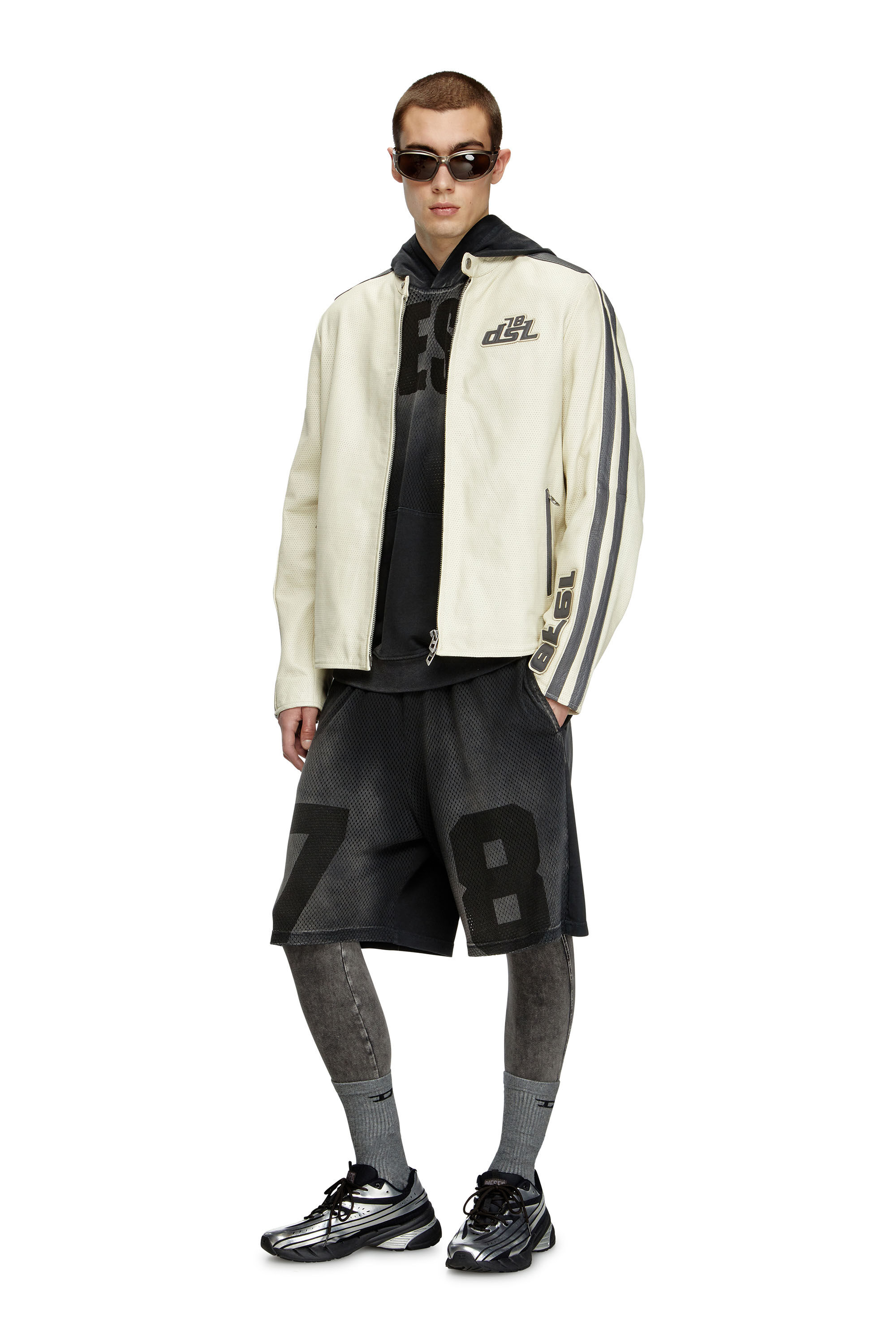Diesel - L-POP, Unisex's Biker jacket in perforated leather in White - 1
