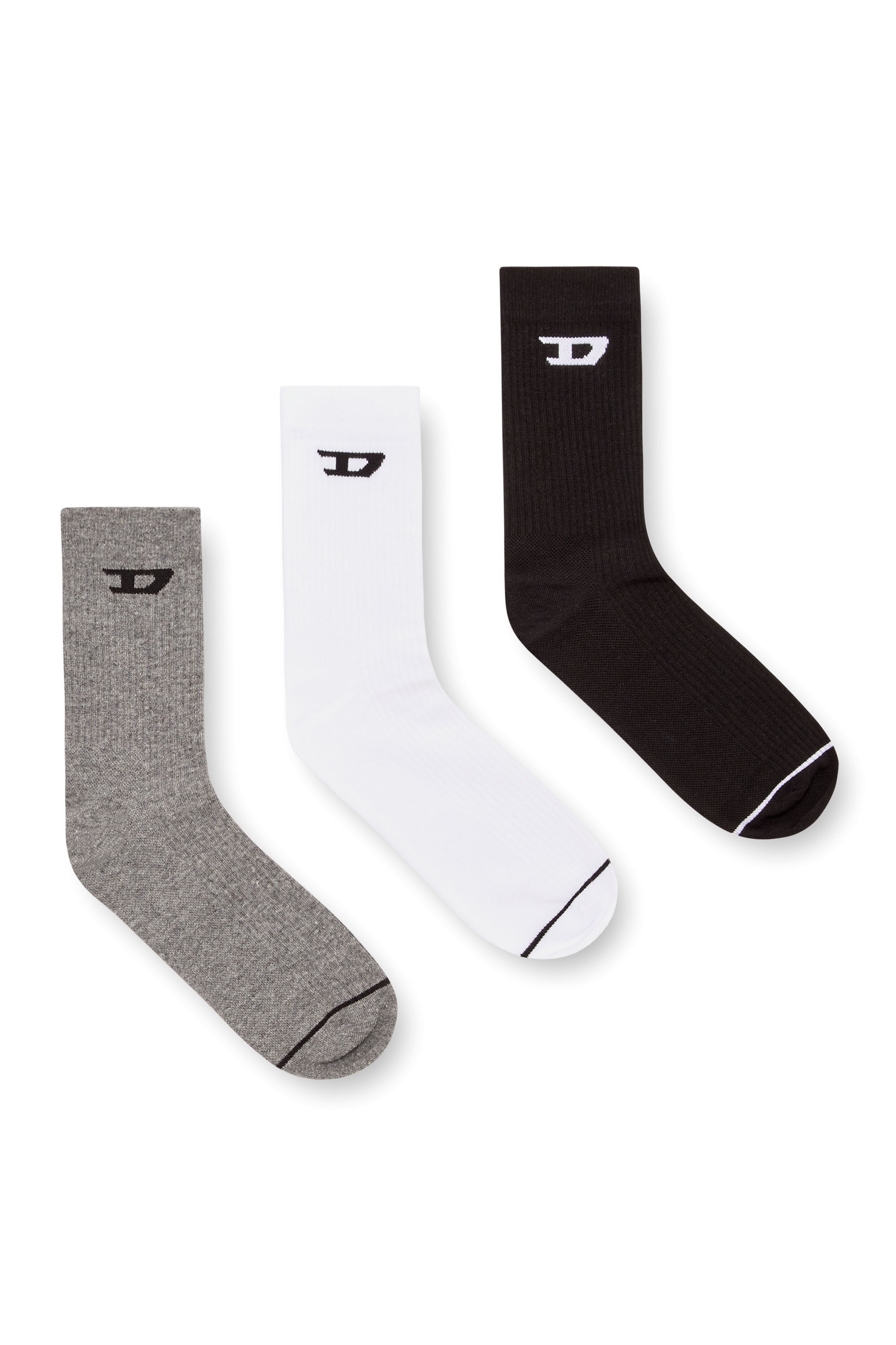 Diesel - SKM-D-TENNIS-CREW-17,5, Man's Three-pack ribbed socks with D logo in Grey/White - 1