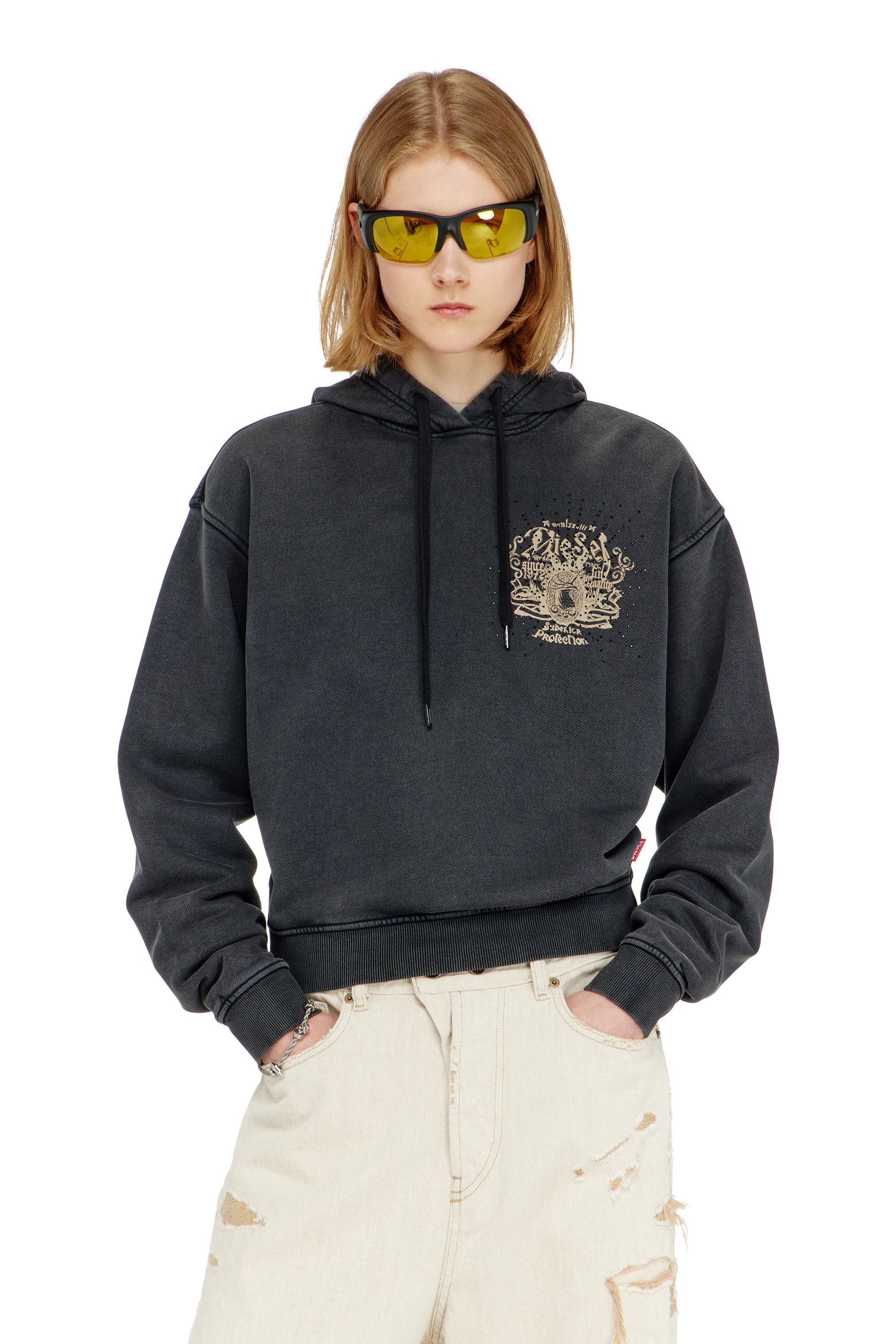 Diesel - F-PHOENY, Woman's Hoodie with prints and rhinestone studs in null - 3