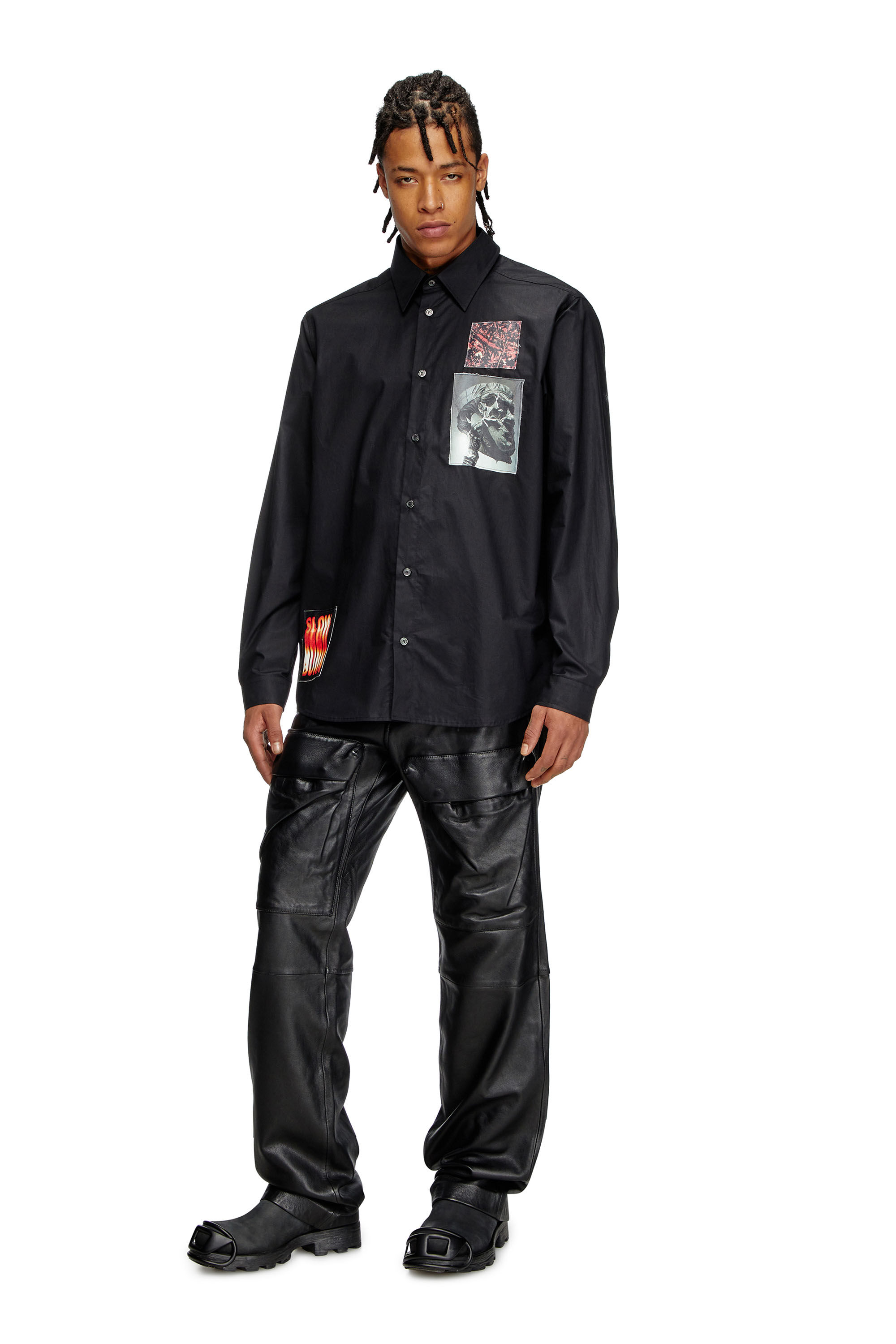 Diesel - S-HARVEY, Man's Cotton poplin shirt with patches in Black - 1