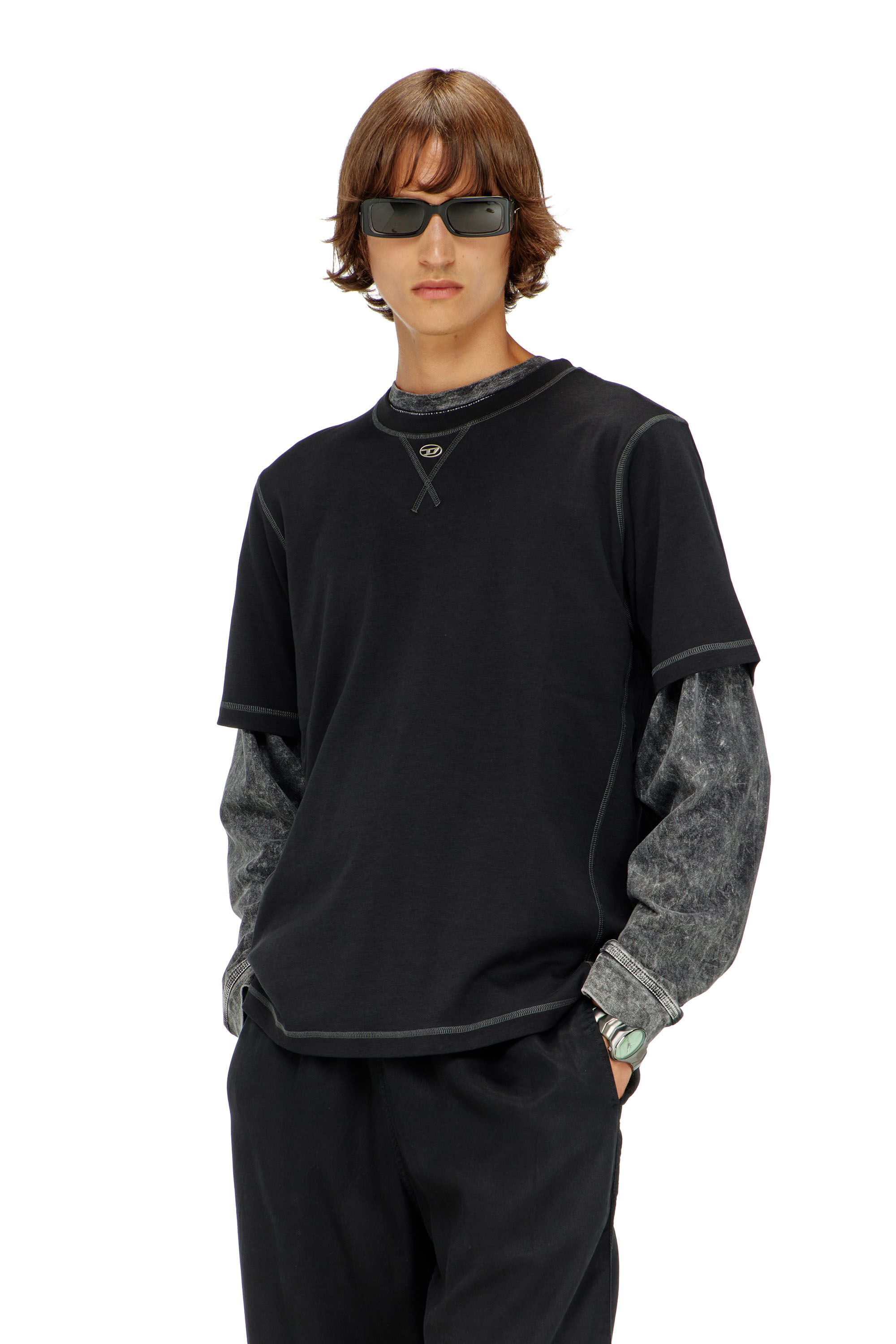 Diesel - T-MADJUST-TR, Man's Regular T-shirt with crew neck and Oval D in Dark grey - 3