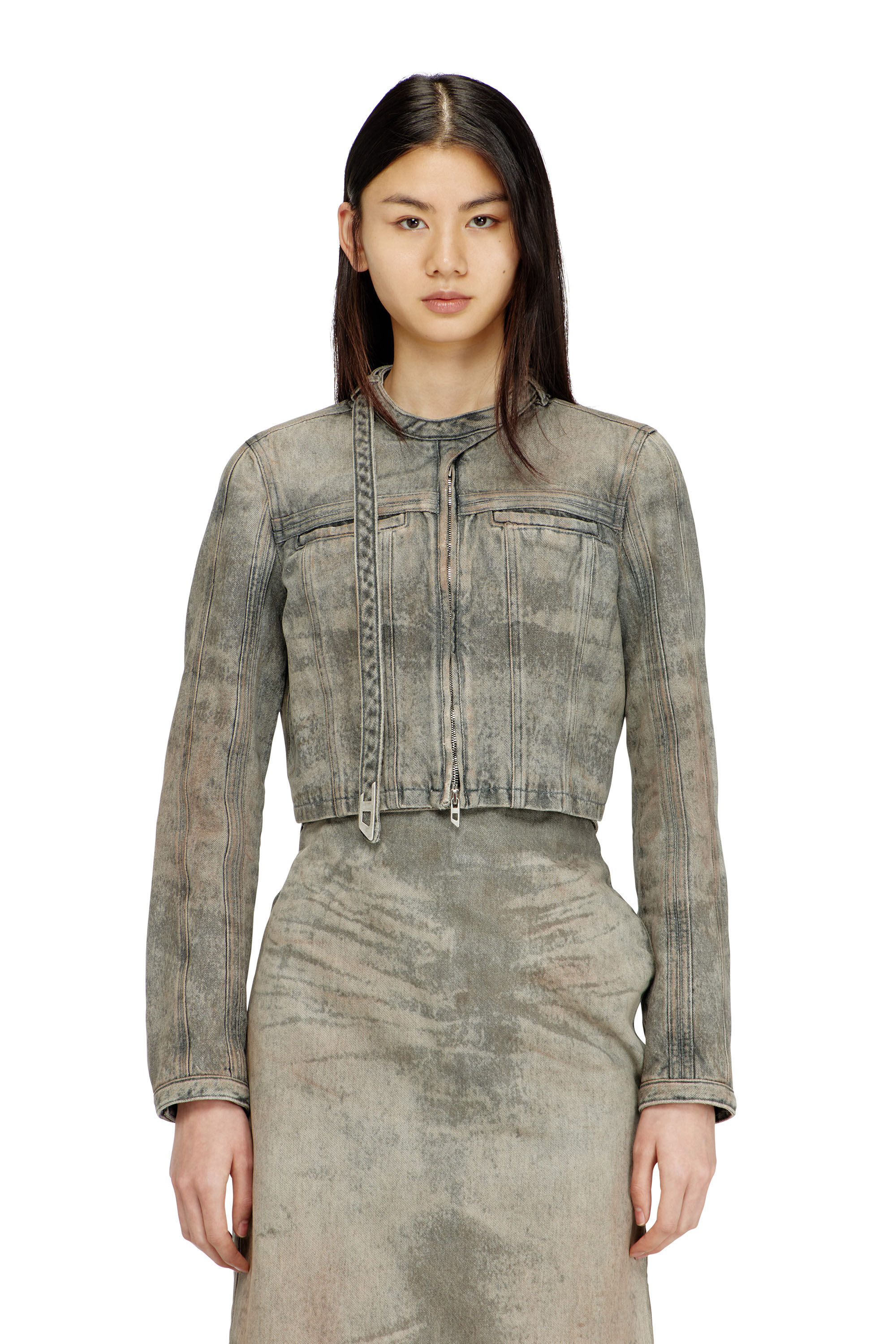 Diesel - DE-SAPHIX-FSI1, Woman's Cropped jacket in cotton-hemp satin denim in Grey - 3