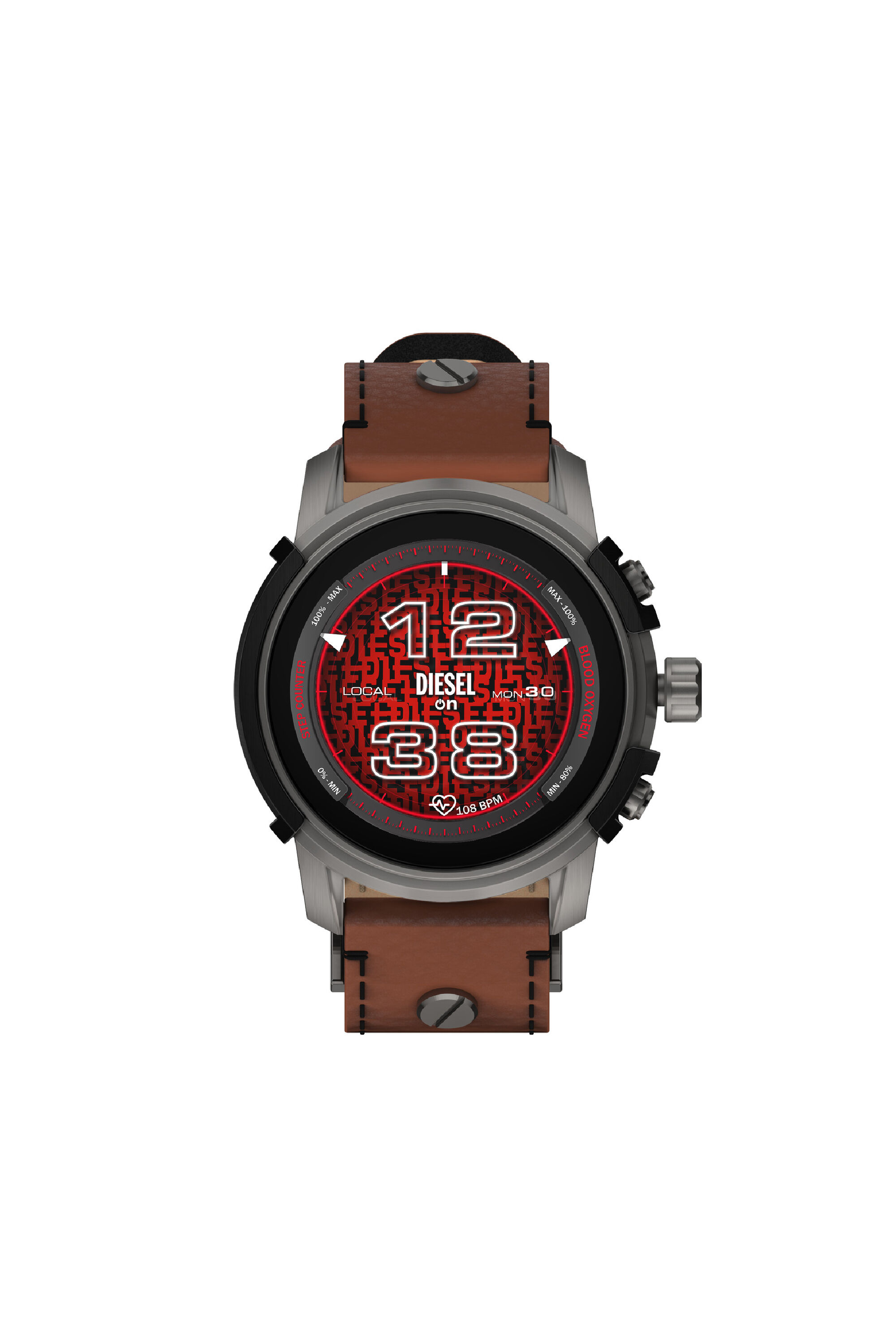 Men s Griffed leather smartwatch Brown Diesel