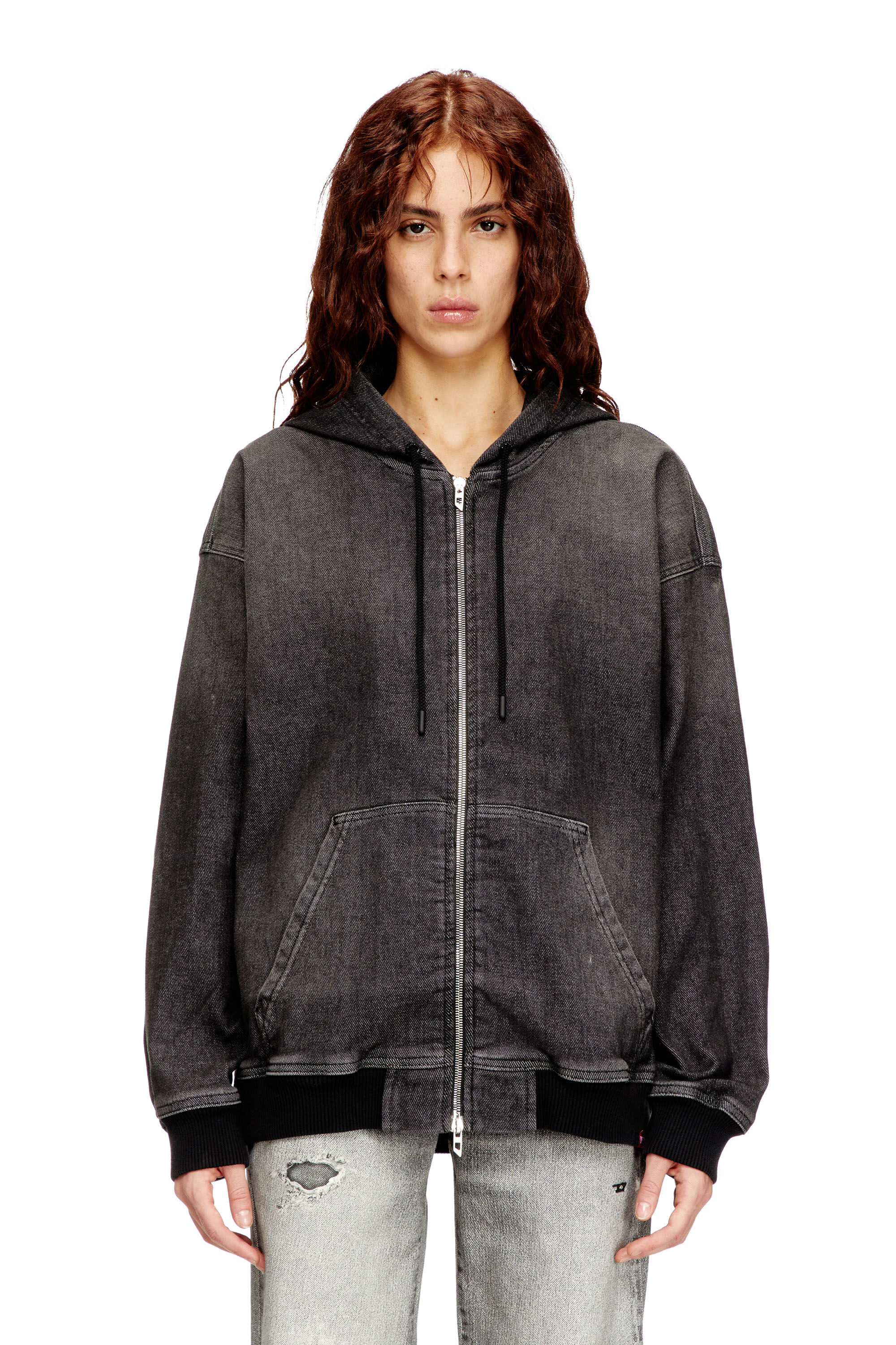 Diesel - D-GIRI-S TRACK, Unisex's Zipped hoodie in dirt-effect Track Denim in Black - 5