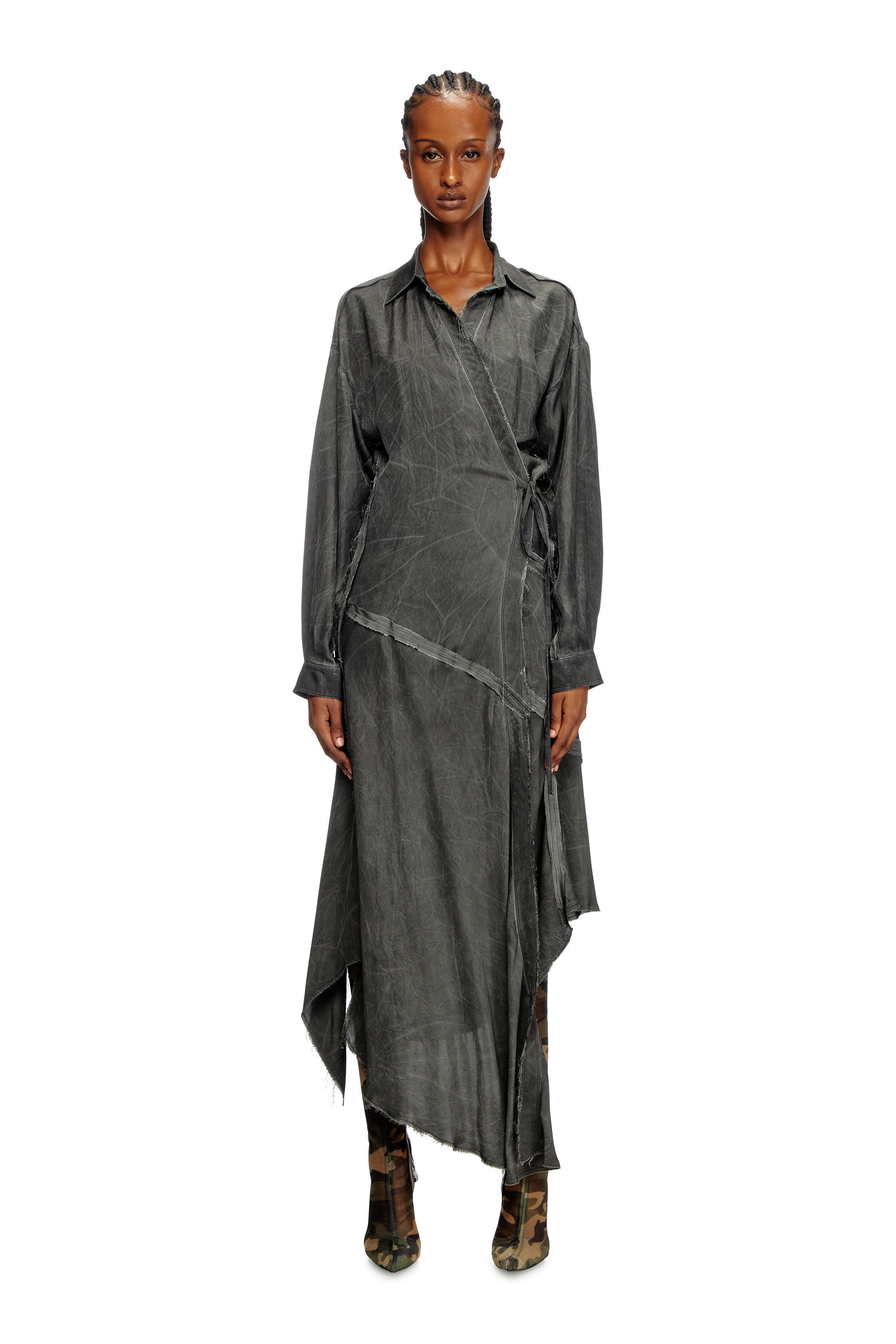 Diesel - D-RAVEN-Q1, Woman's Asymmetrical long-sleeve dress in Dark grey - 3
