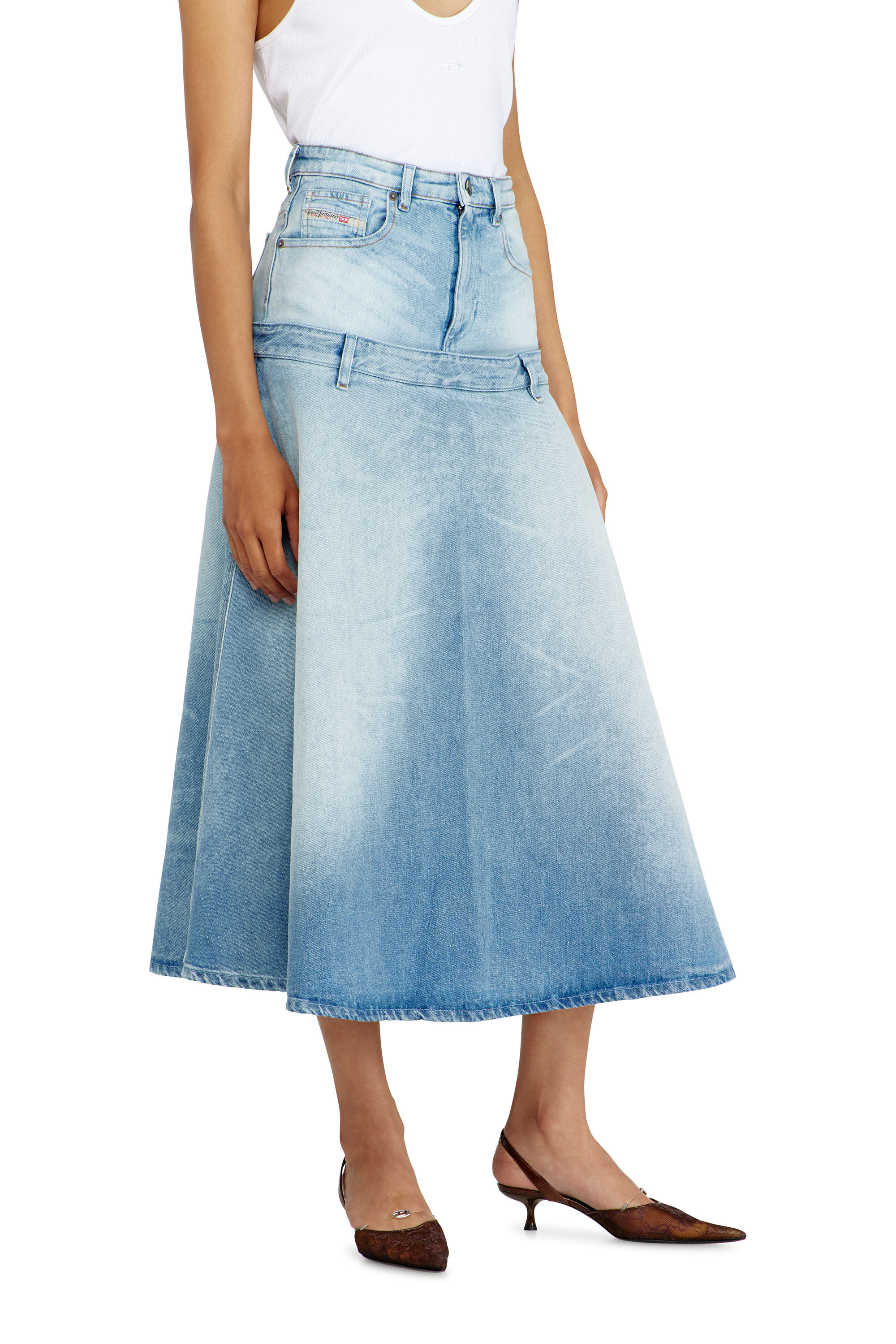 Diesel - DE-VORYA-S, Woman's Denim skirt with layered design in Light Blue - 5