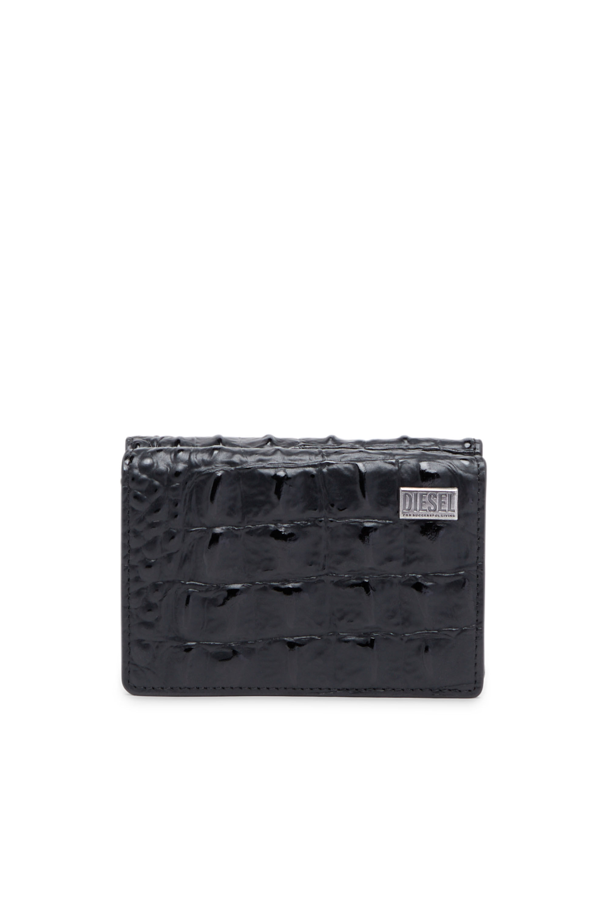 Diesel - TRI-FOLD COIN S, Man Tri-fold wallet in croc-effect leather in Black - Image 1