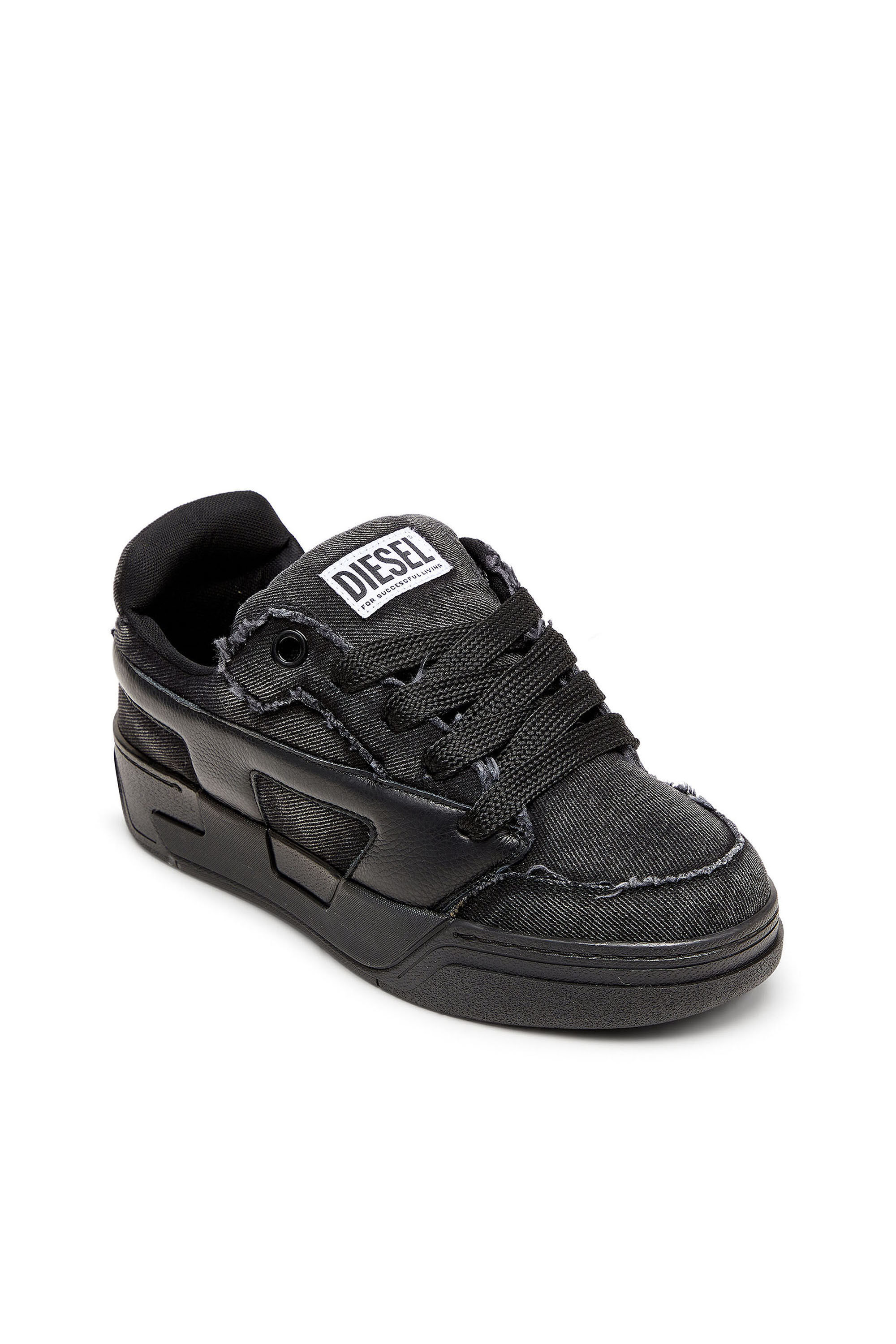 Diesel - S-D-OLLIE LOW, Man's S-D-Ollie - Sneakers in frayed denim e leather in Black - 6