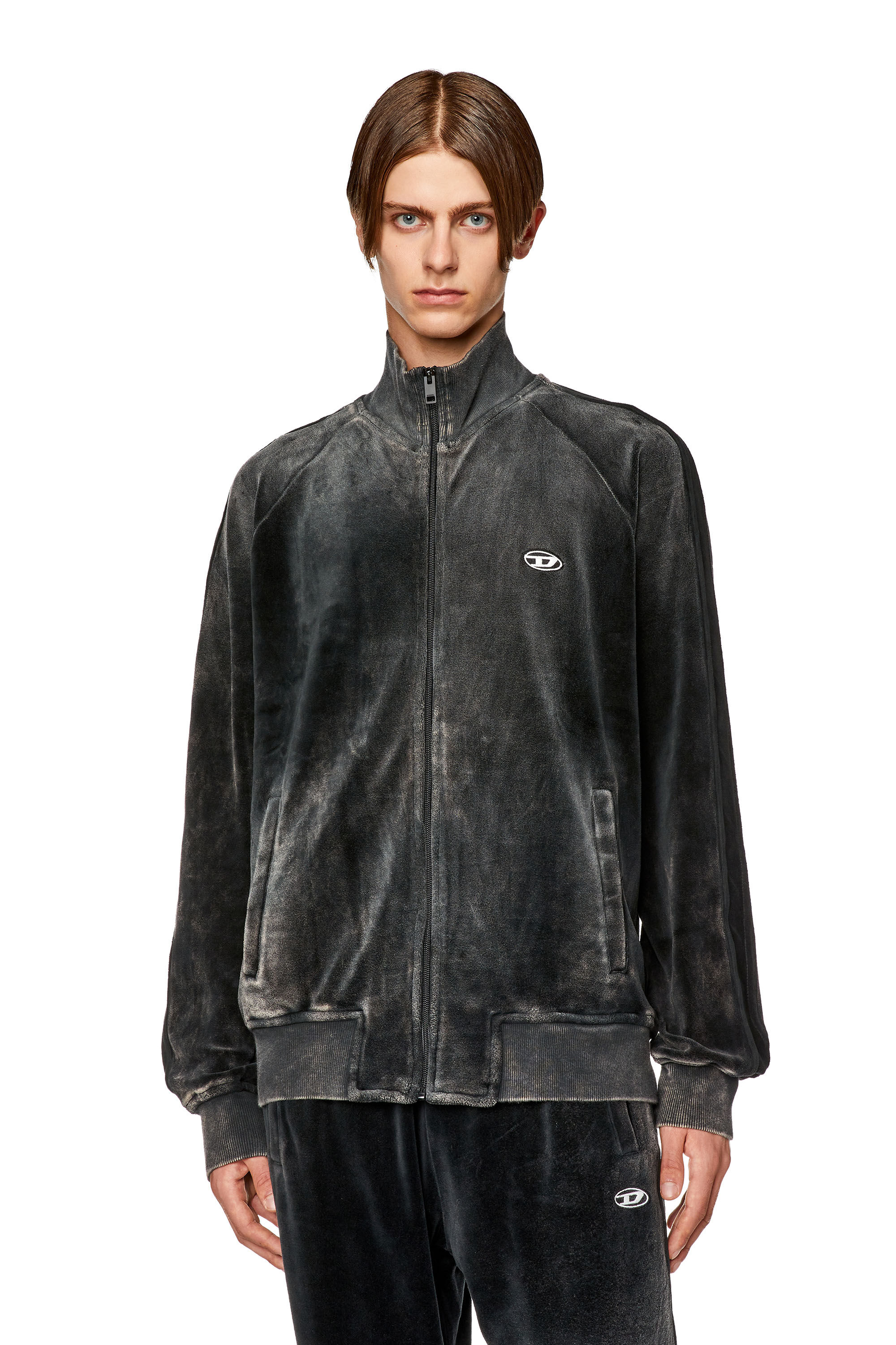 Diesel - S-RABAND, Man Chenille track jacket with mock neck in Black - Image 3