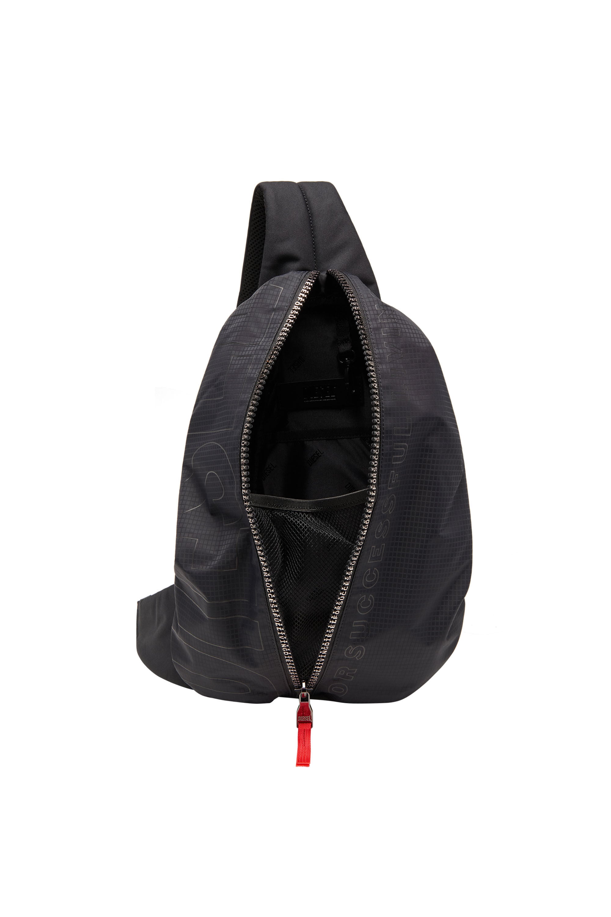 Men's Zip-D-Sling backpack in check-jacquard shell | Black | Diesel TH