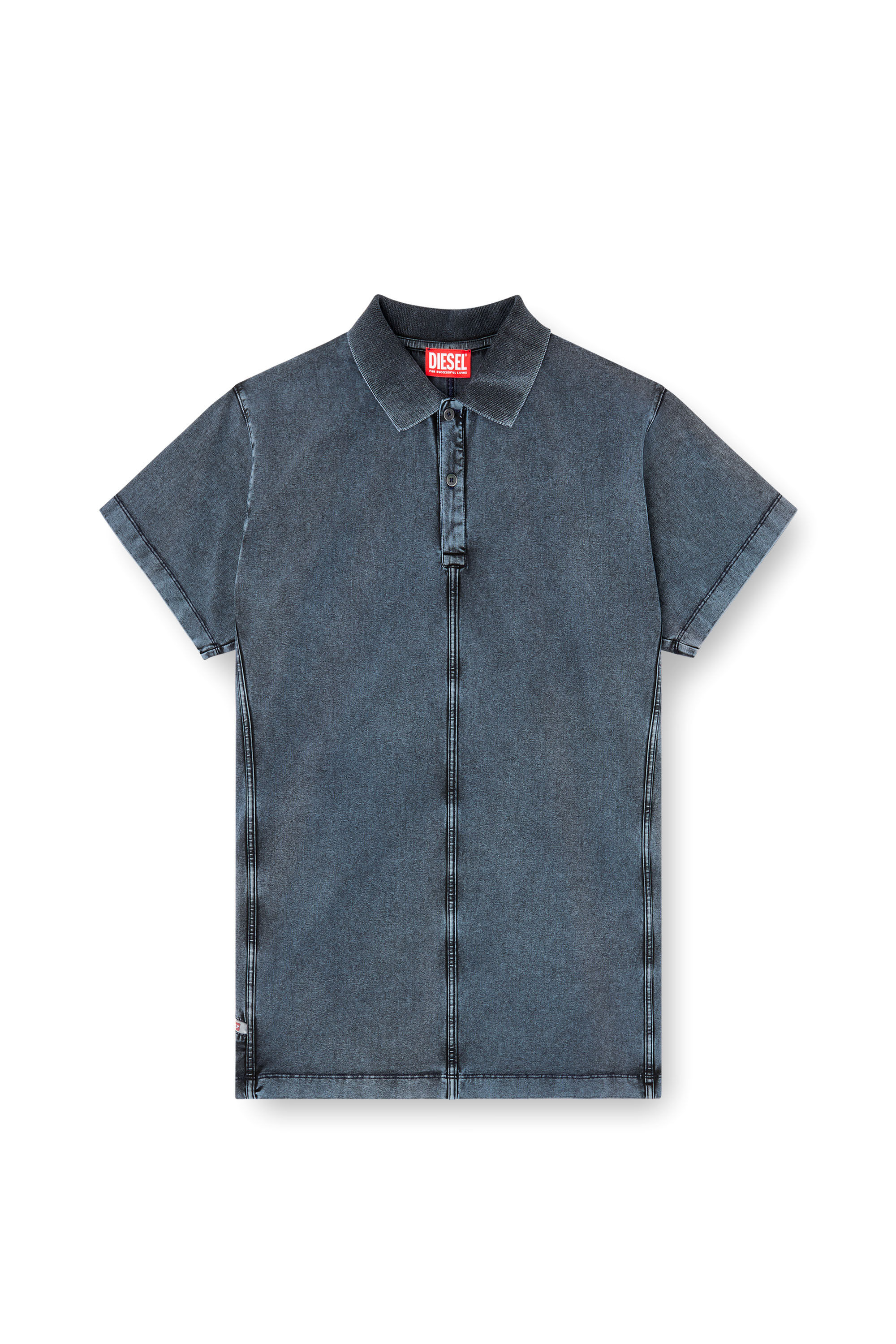 Diesel - T-NOMELY, Man's Polo shirt in denim-look jersey in Dark Blue - 4