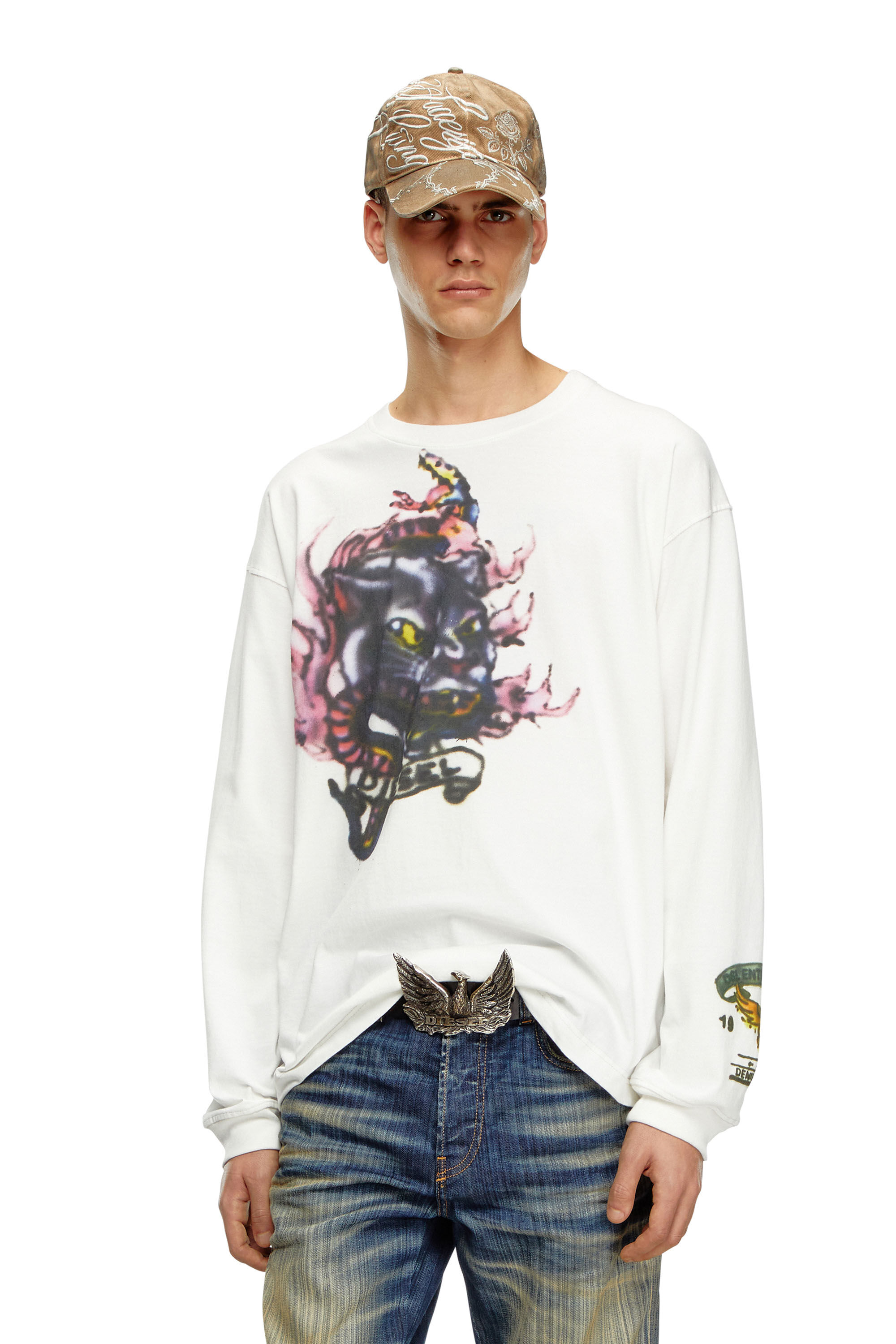 Diesel - T-BOXT-LS-Q9, Man Long-sleeve T-shirt with blurry prints in White - Image 3