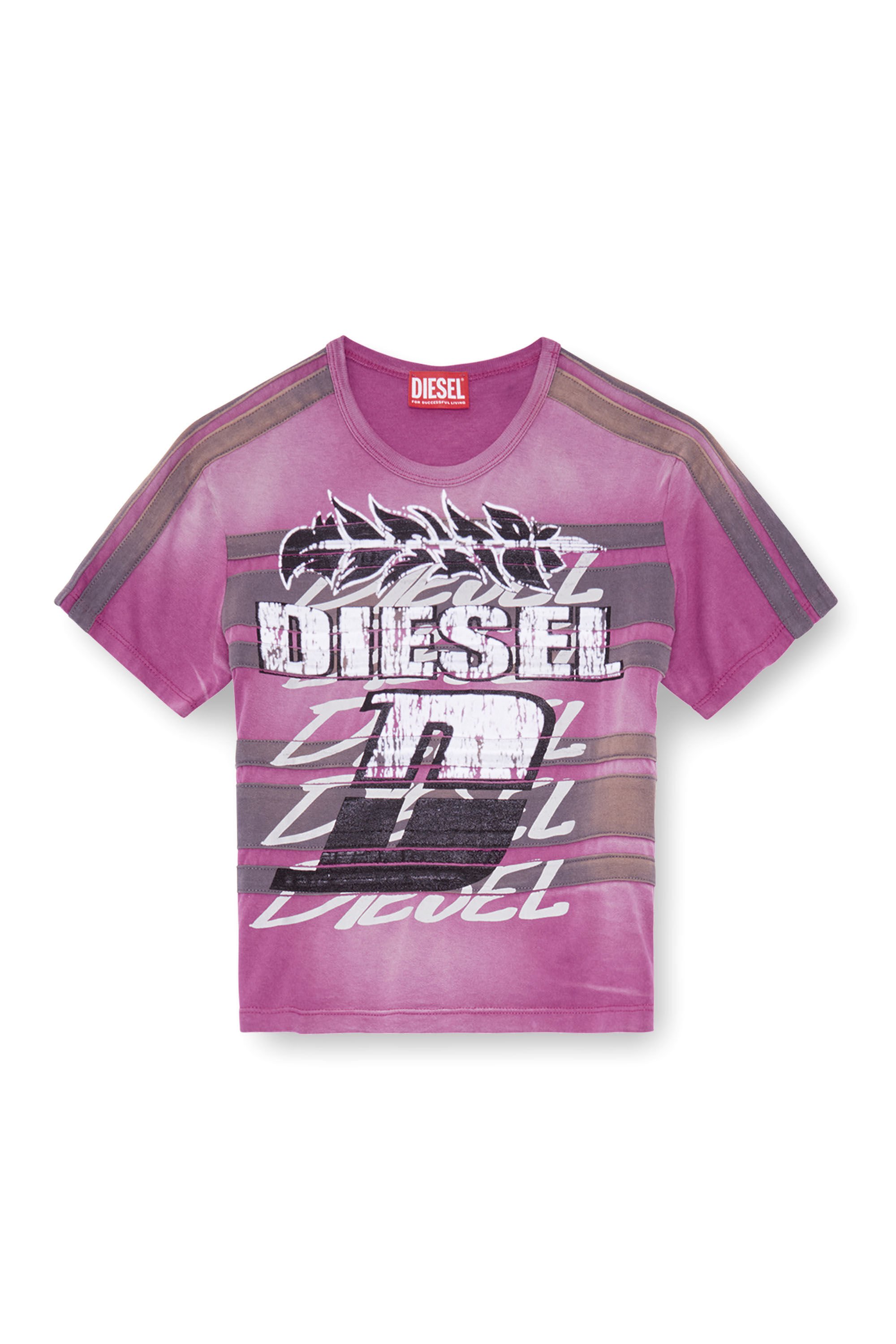 Diesel - T-UNCUTIE-STRIPE, Woman Cropped sun-faded T-shirt in Violet - Image 2