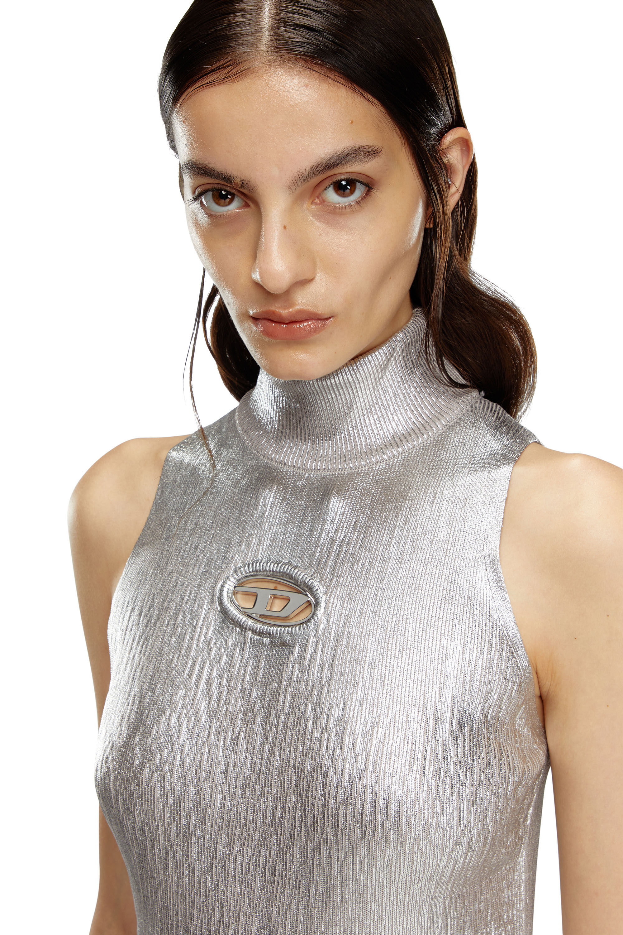 Diesel - M-ONERVAX, Woman Short dress in metallic cotton in Silver - Image 4