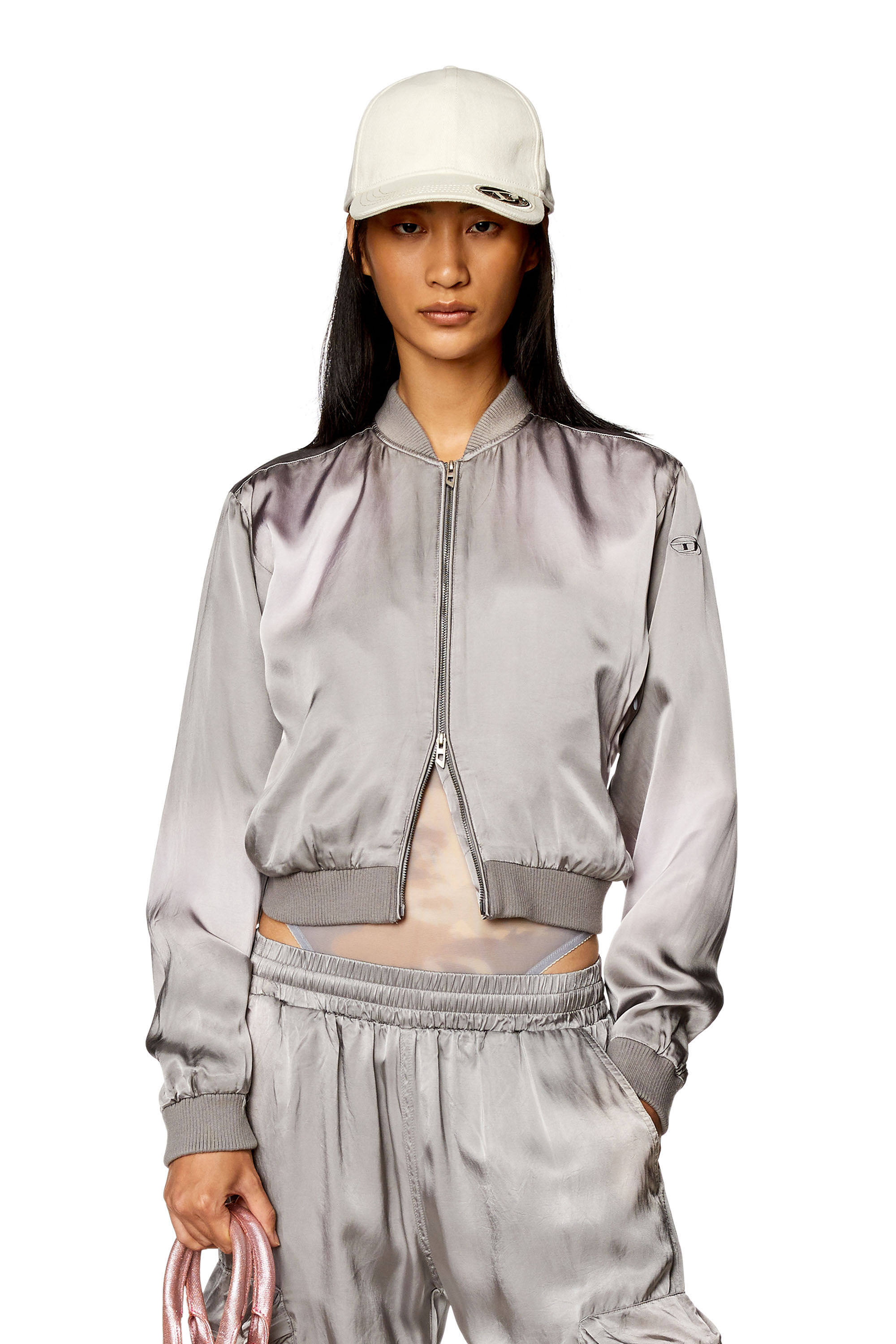 Diesel - G-KHLOW-N1, Woman Bomber jacket in treated satin in Grey - Image 3