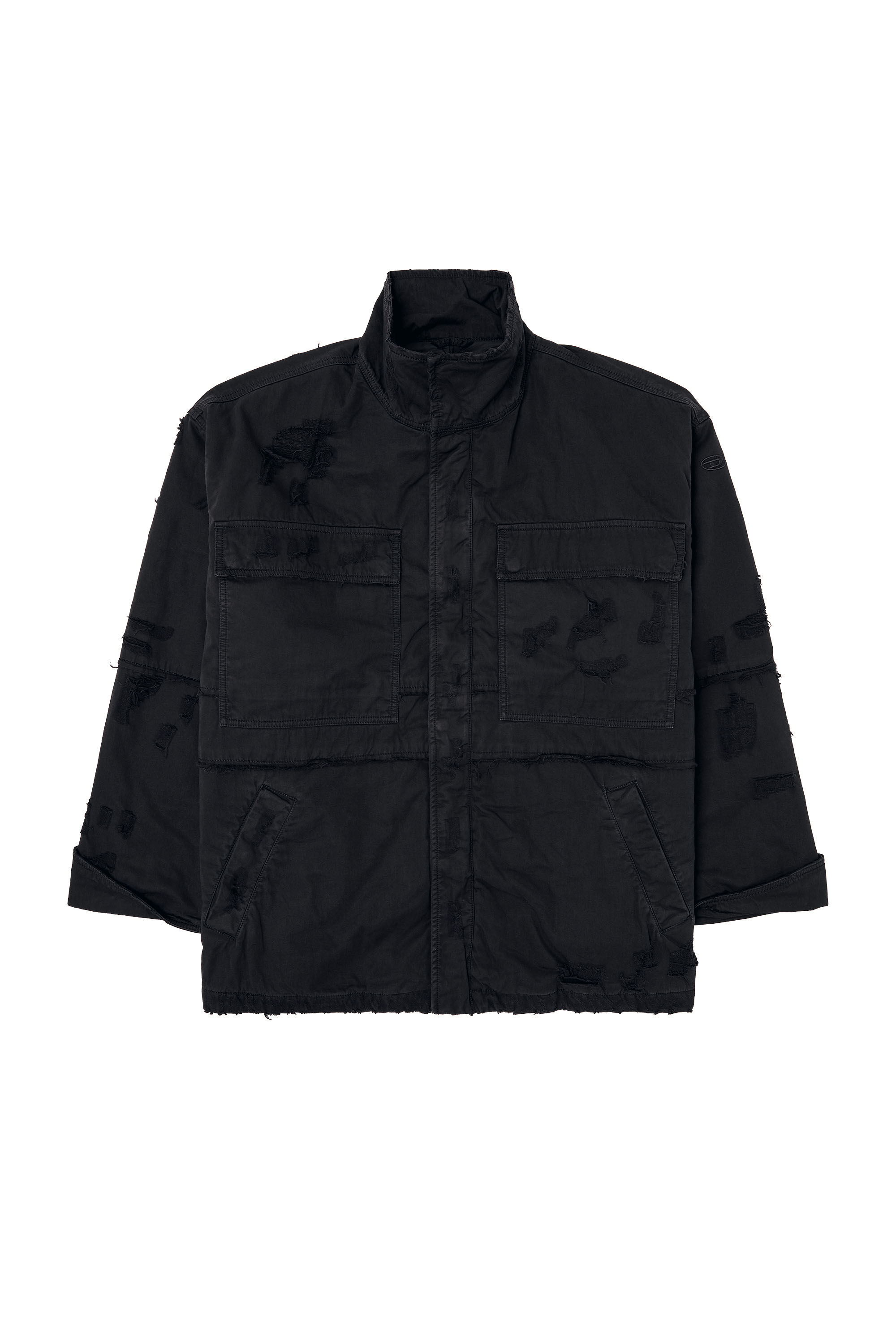 Diesel - J-OISE, Man's Utility jacket in ripped dobby in Black - 2