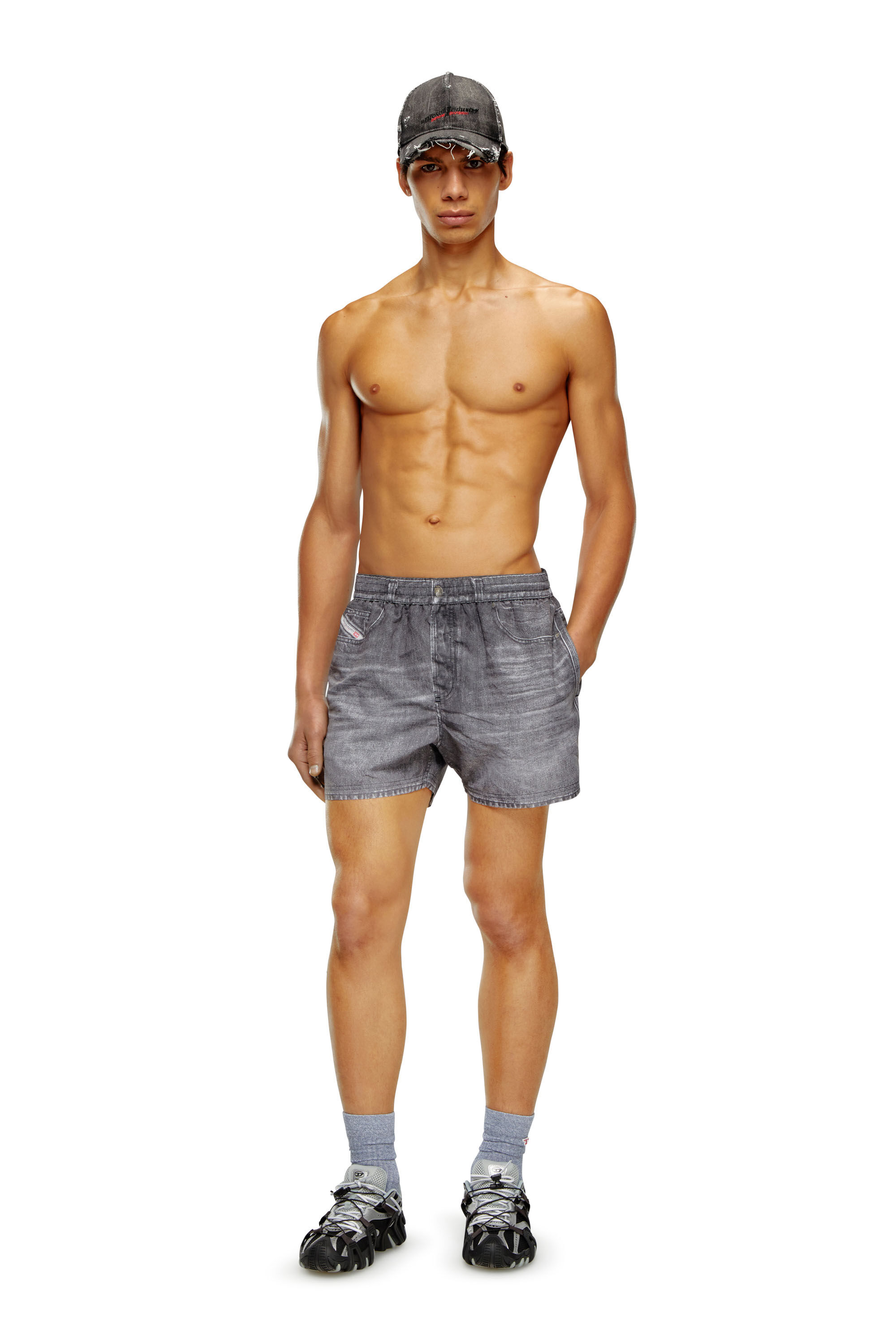 Diesel - BMBX-KEN-37, Man Mid-length swim shorts with denim print in Black - Image 2