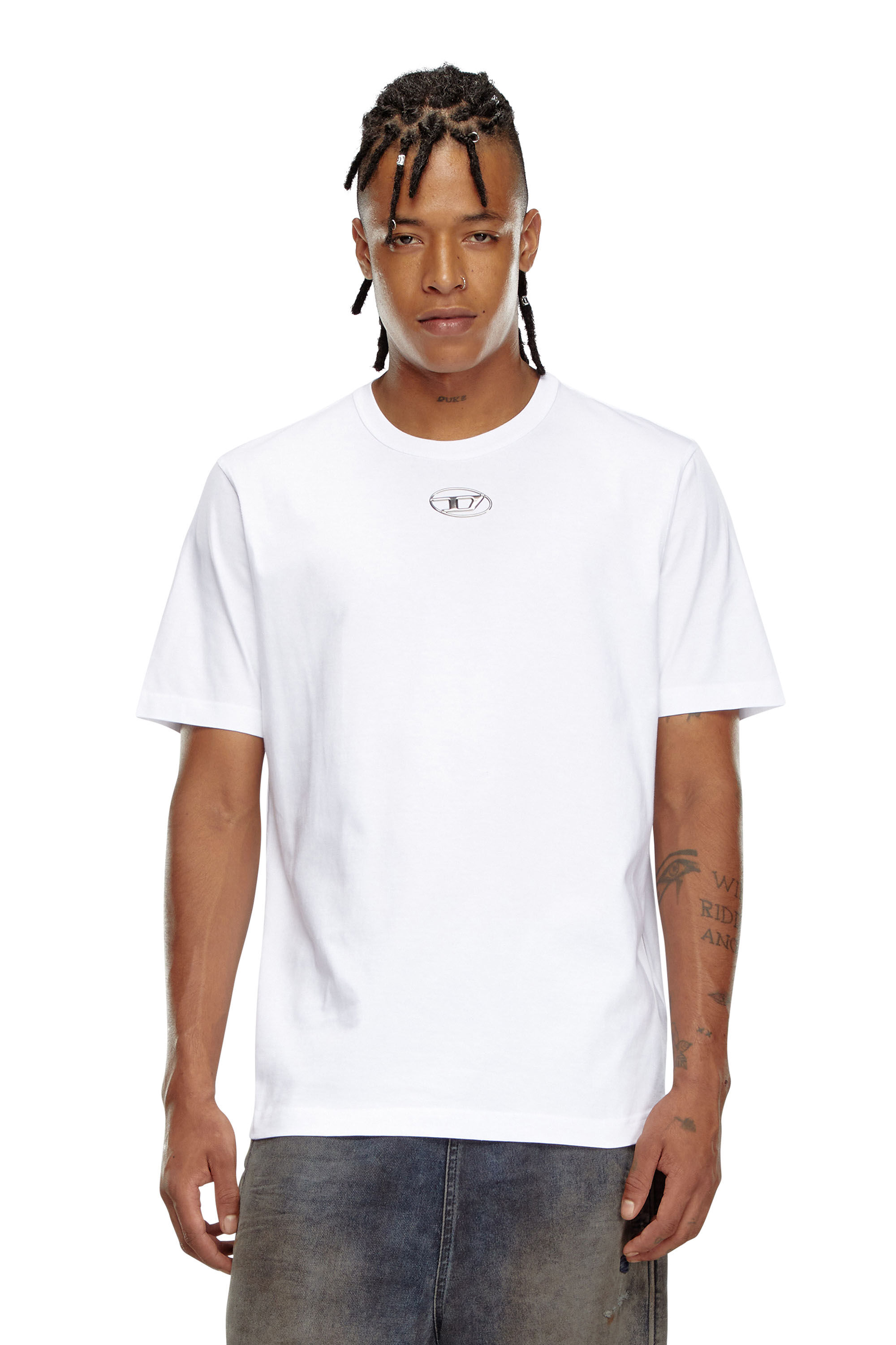 Men s T shirt with injection moulded logo White Diesel