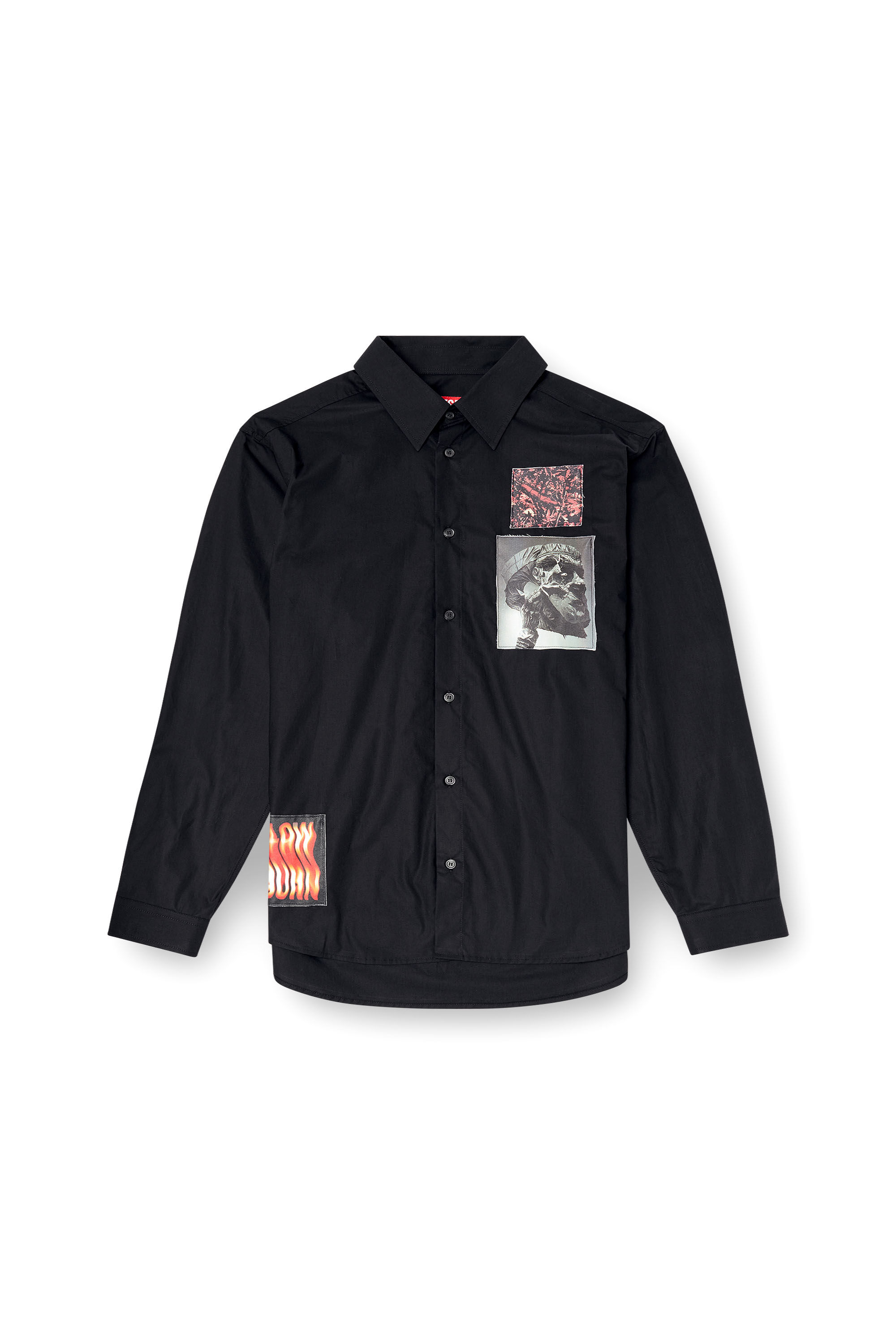 Diesel - S-HARVEY, Man's Cotton poplin shirt with patches in Black - 2