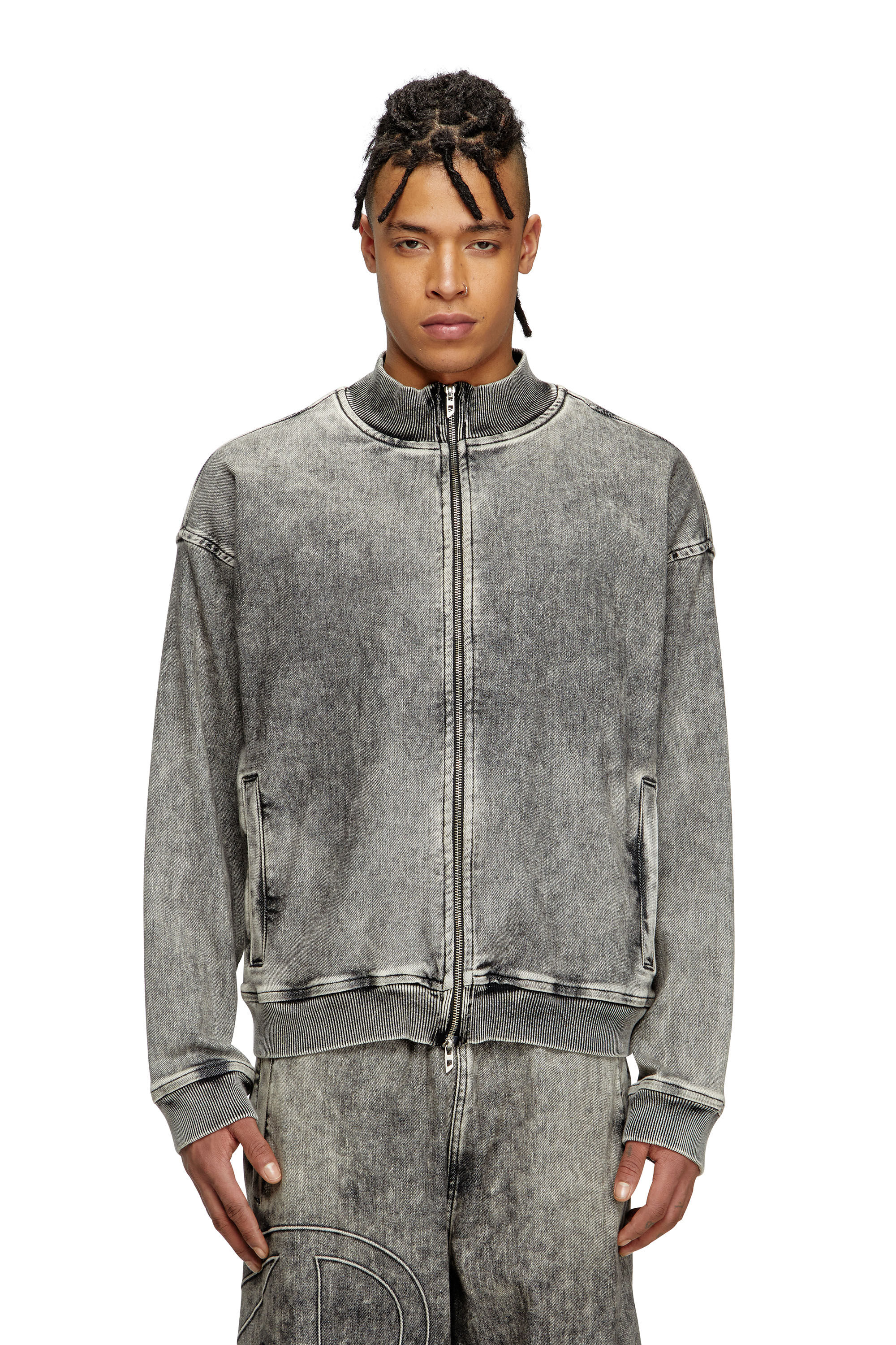 【送料&関税込】Diesel d-carly-s Track Sweatshirt - Unisex Women's Track Denim zip-up sweater with Oval D | Grey | Diesel