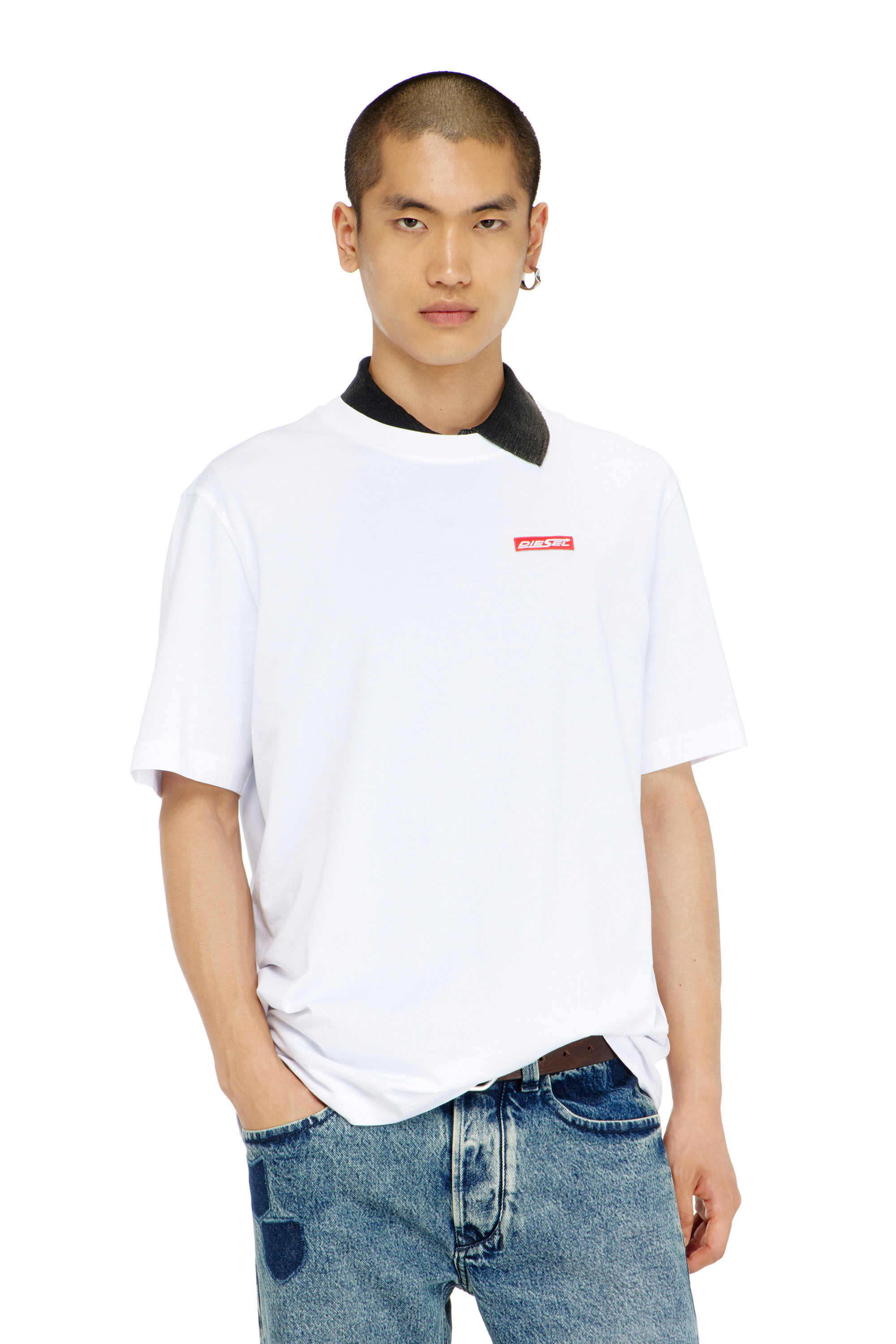 Diesel - T-ADJUST-AA12, Man's Cotton T-shirt with logo patch in White - 3