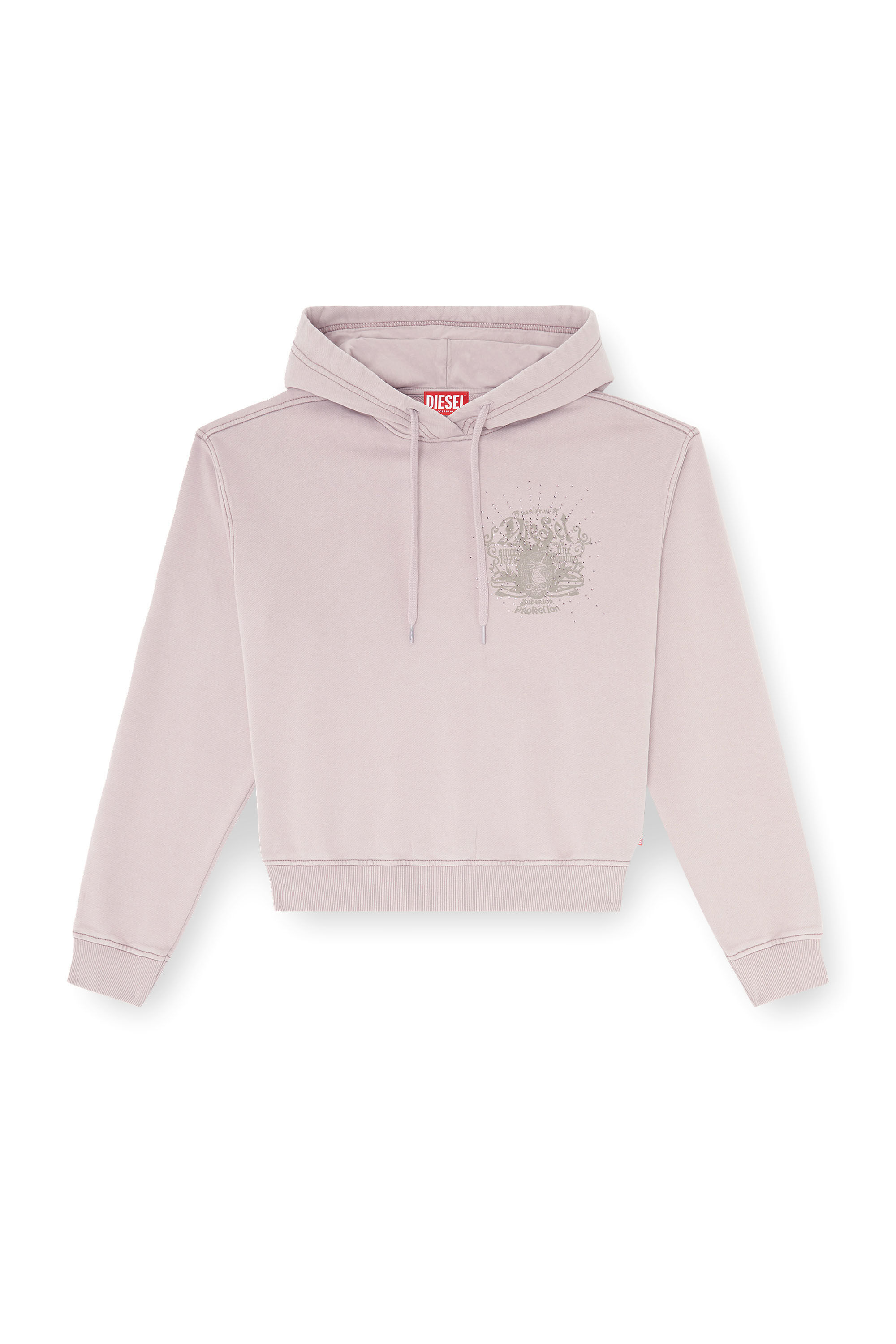 Diesel - F-PHOENY, Woman's Hoodie with prints and rhinestone studs in Lilac - 2