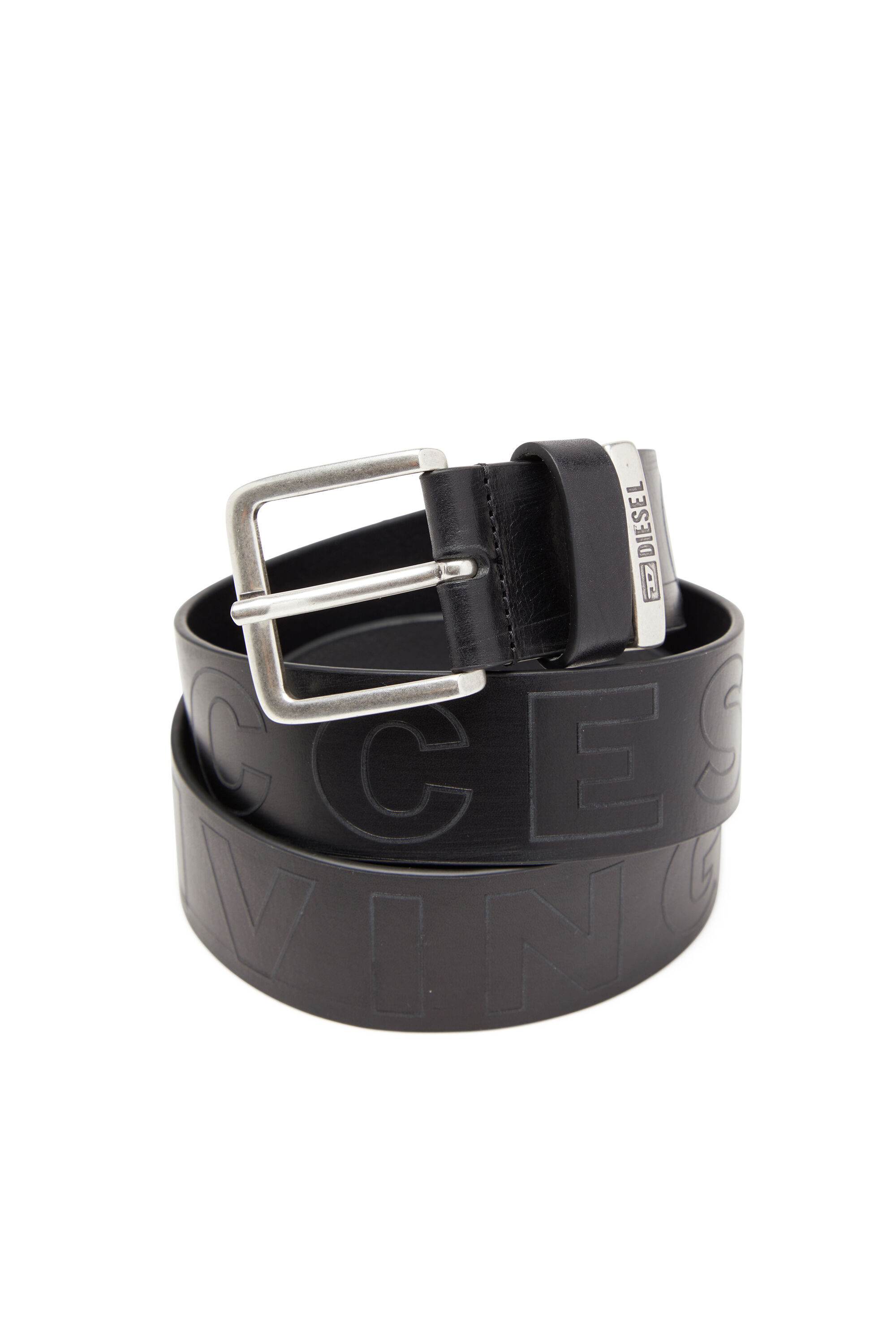 Diesel - B-FSL-OUTLINE, Man's 4 cm leather belt with embossed lettering in Black - 3