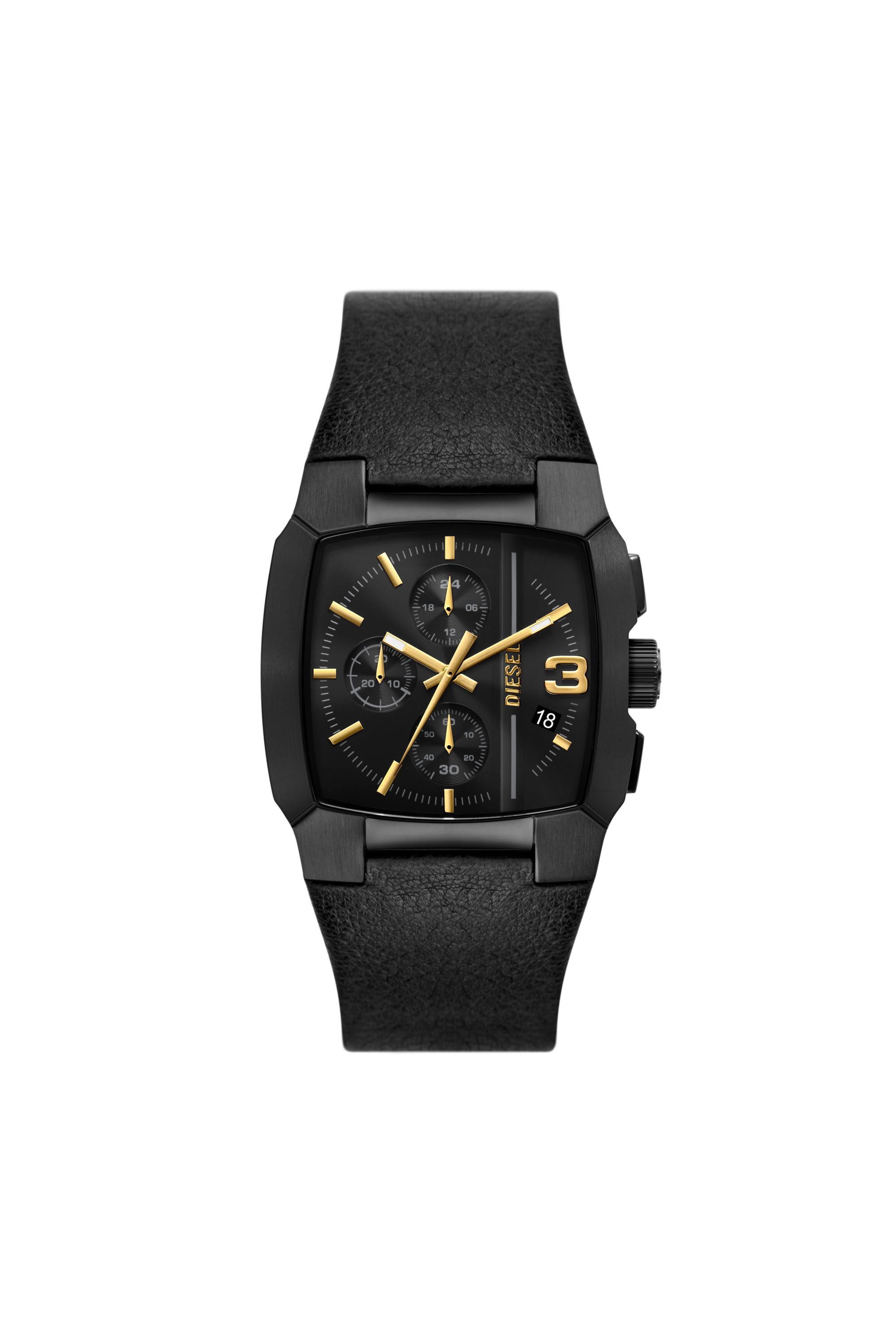 Diesel - DZ4645, Man Cliffhanger chronograph black leather watch in Black - Image 1