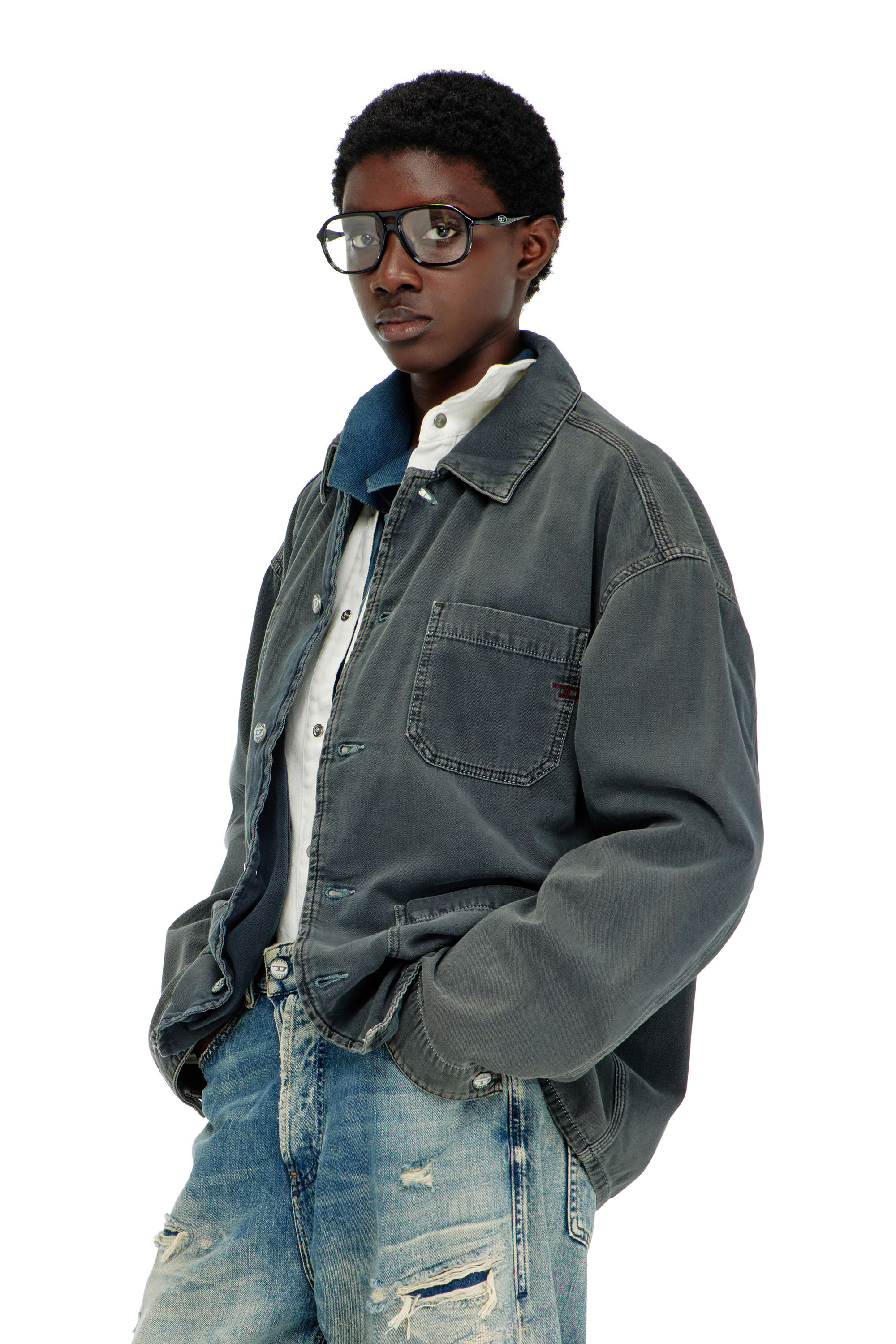 Diesel - D-STACK-U, Unisex's Utility-style jacket in coloured denim in Grey - 6