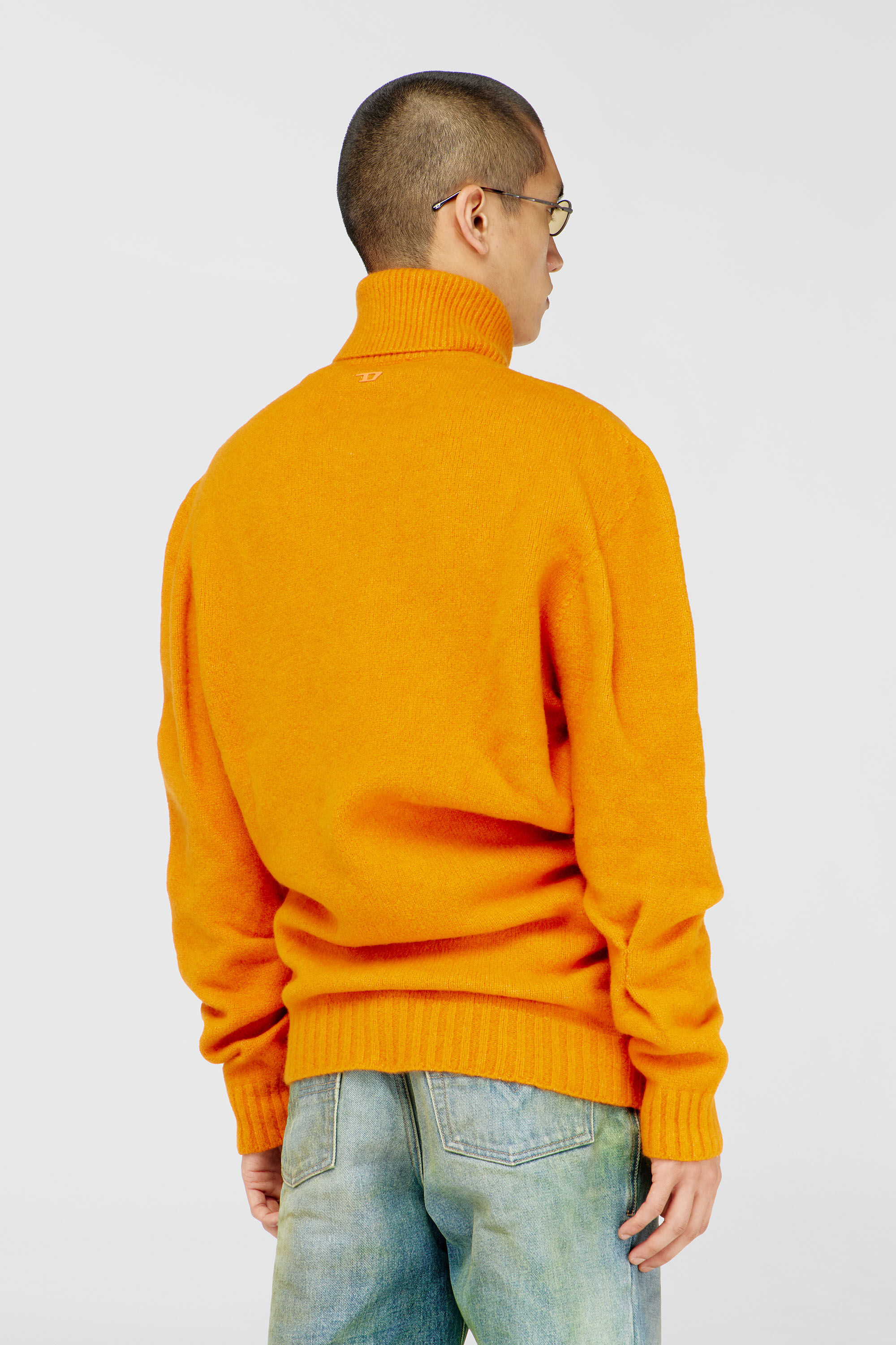 Diesel - K-ANDREW, Man's Button-neck jumper in wrinkled boiled knit in Orange - 4
