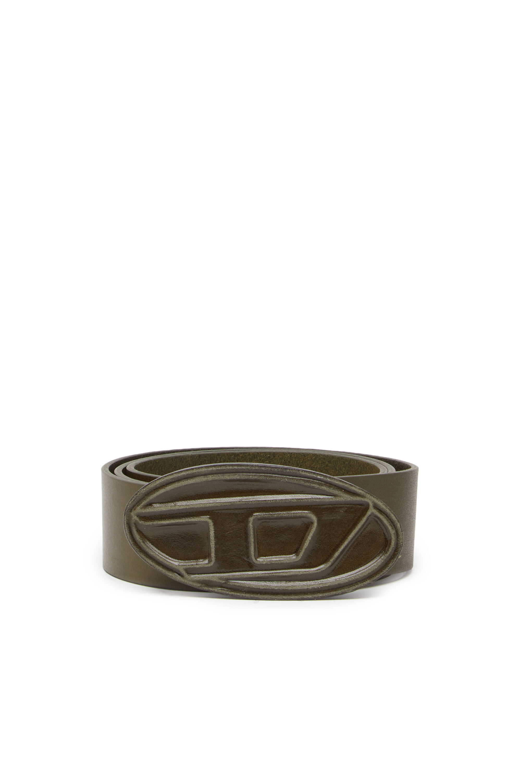 Diesel - B-1DR SCRATCH, Man Leather belt with leather 'D' buckle in Green - Image 1